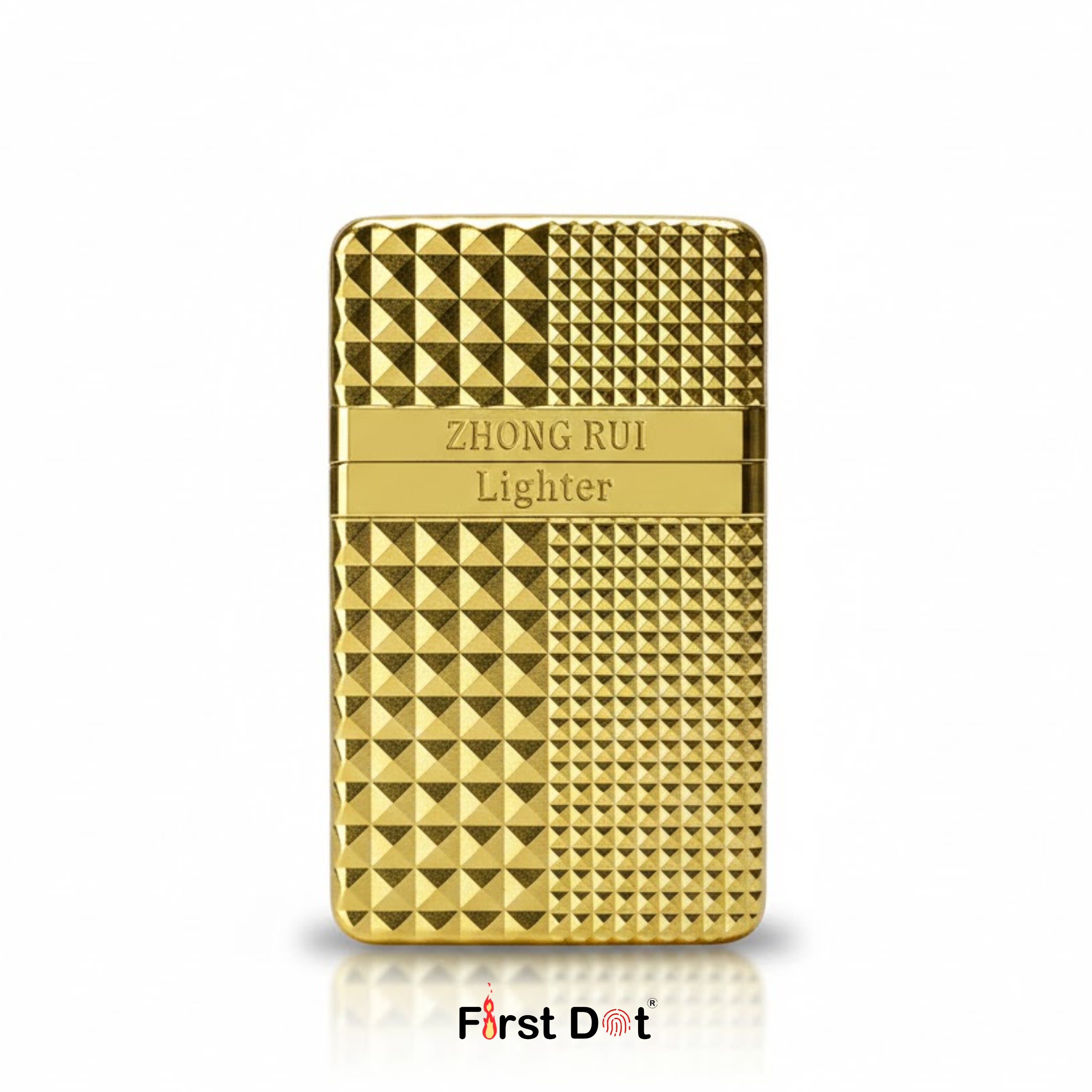 Gold lighter with geometric pattern on a white background Gold Diamond Cut Cigarette Lighter