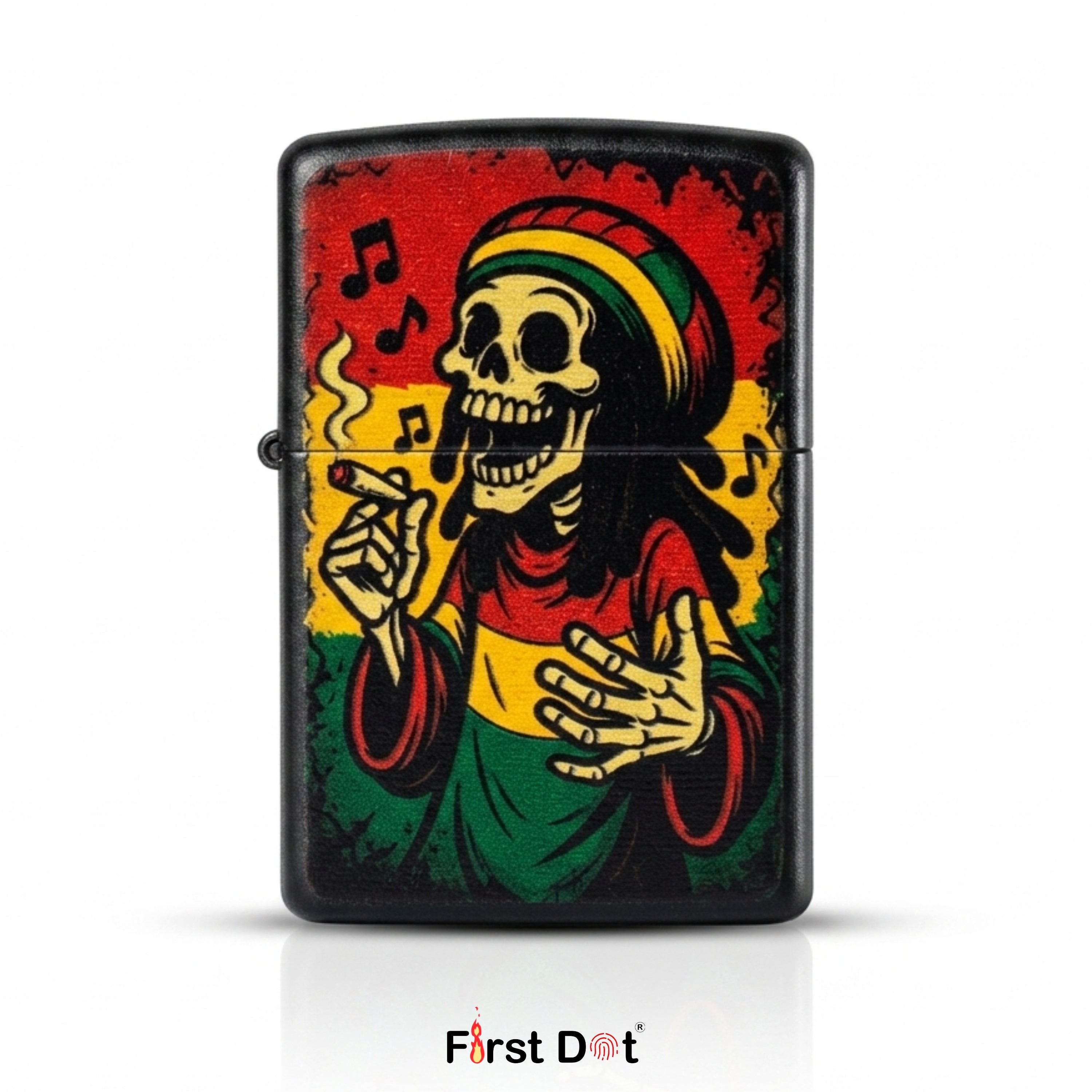 First Dot Music Man Rastafarian Skull Windproof Pocket Lighter