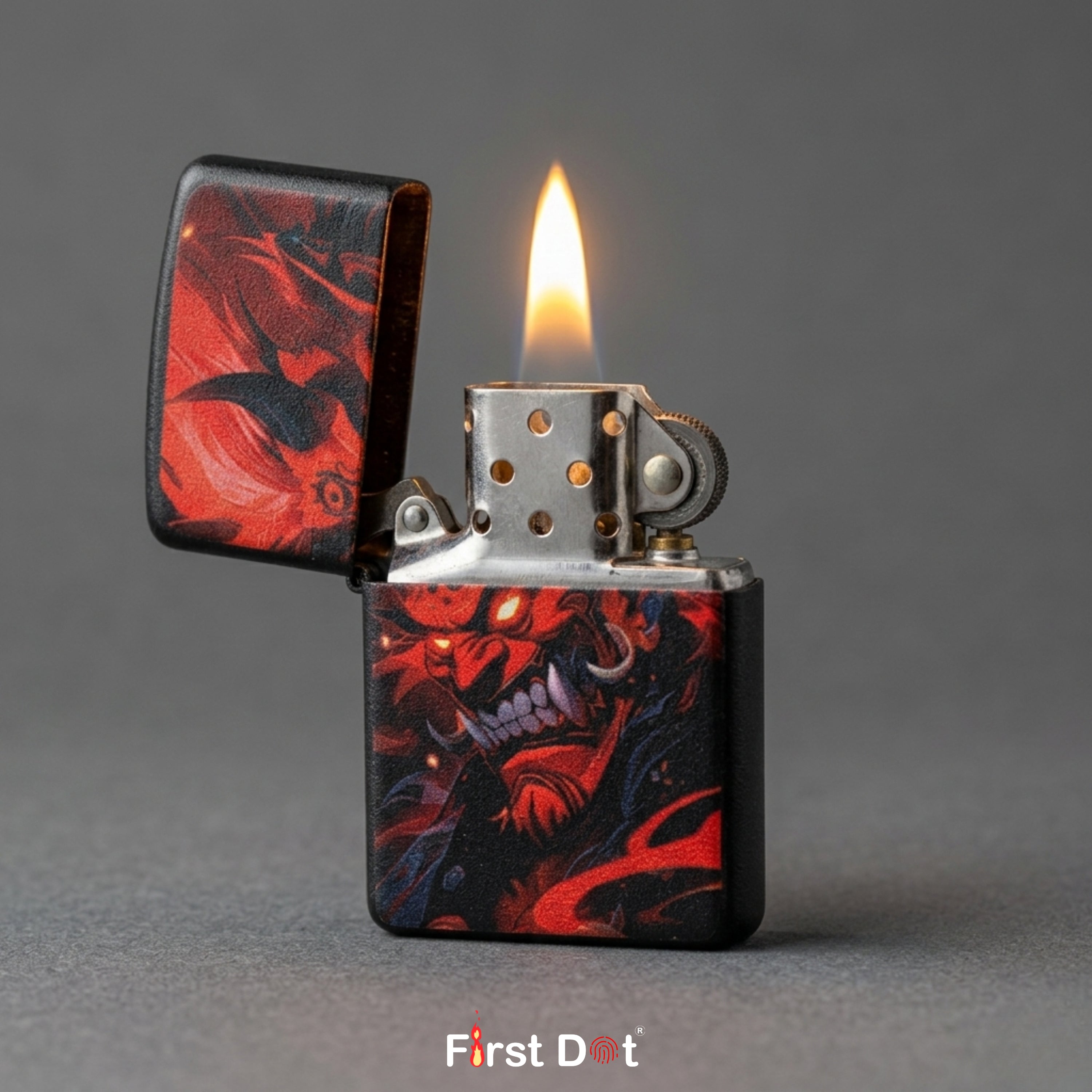 First Dot Oni Demon Japanese Folklore Art Windproof Cigarette Lighter