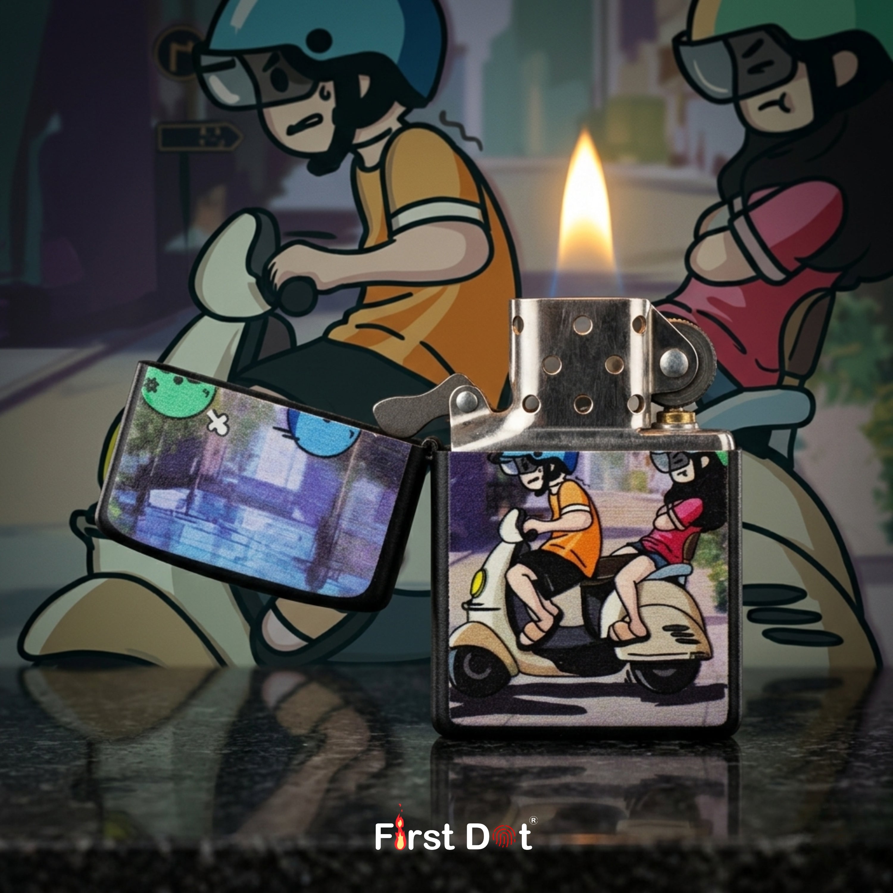 First Dot Urban Scooter Art Edition Windproof Cigarette Lighter