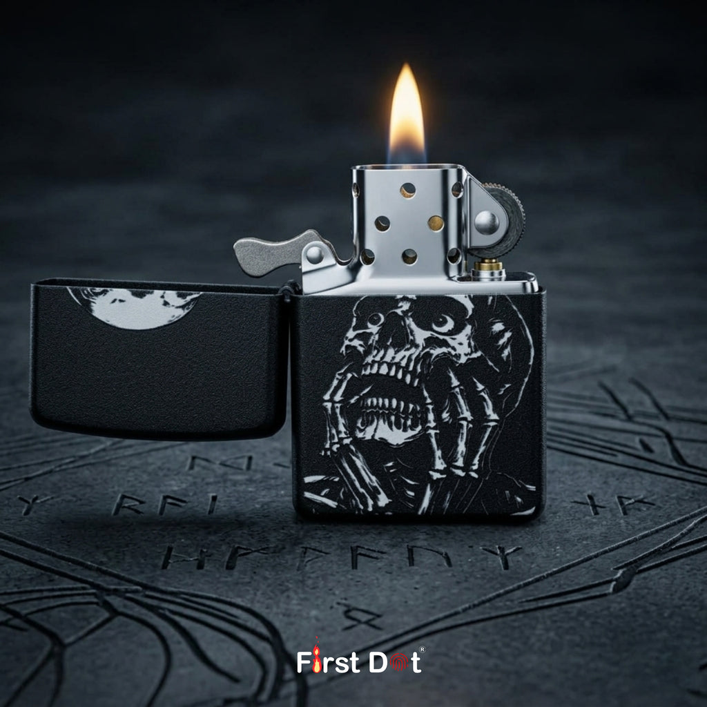 First Dot Gothic Skull Art Windproof Cigarette Lighter