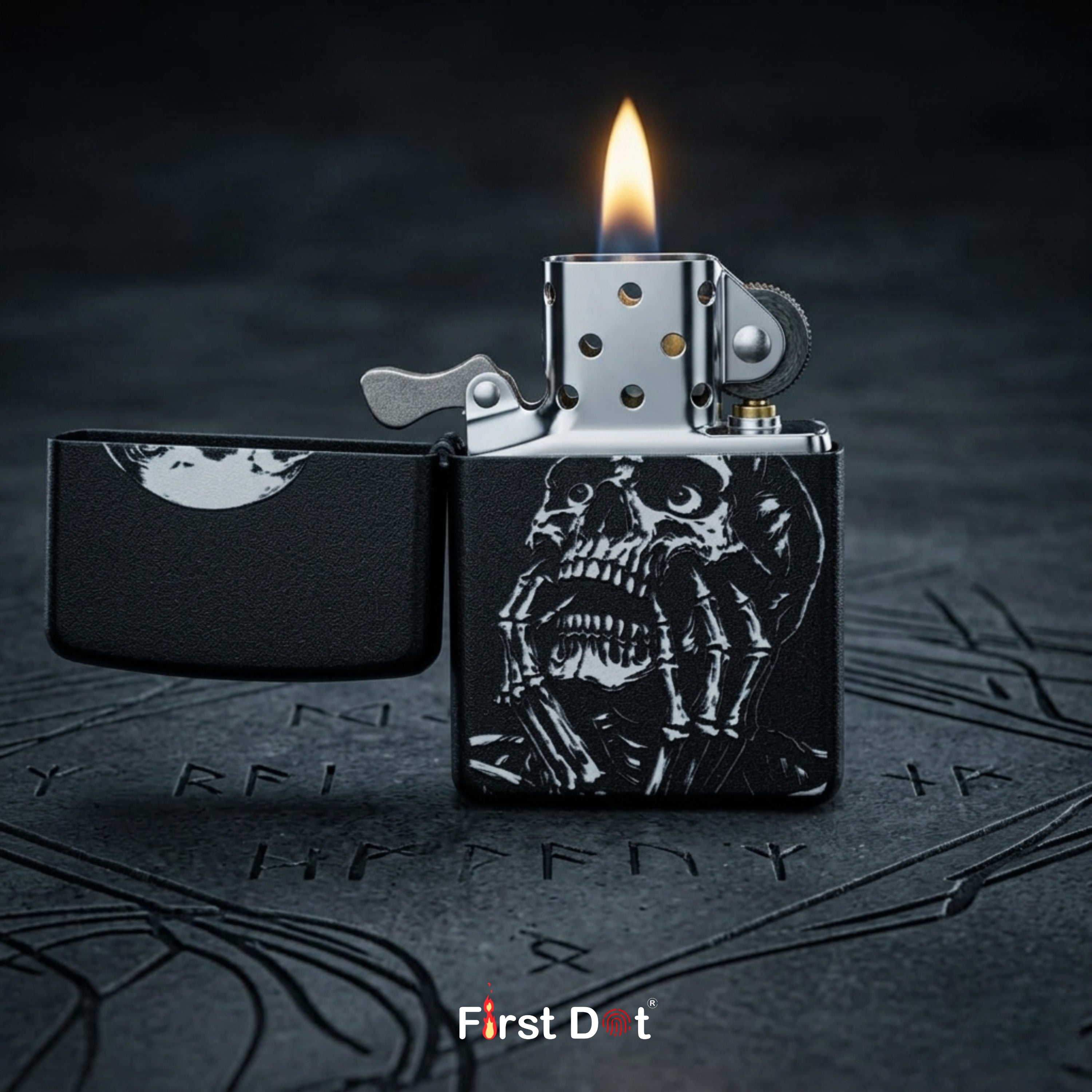 First Dot Gothic Skull Art Windproof Cigarette Lighter