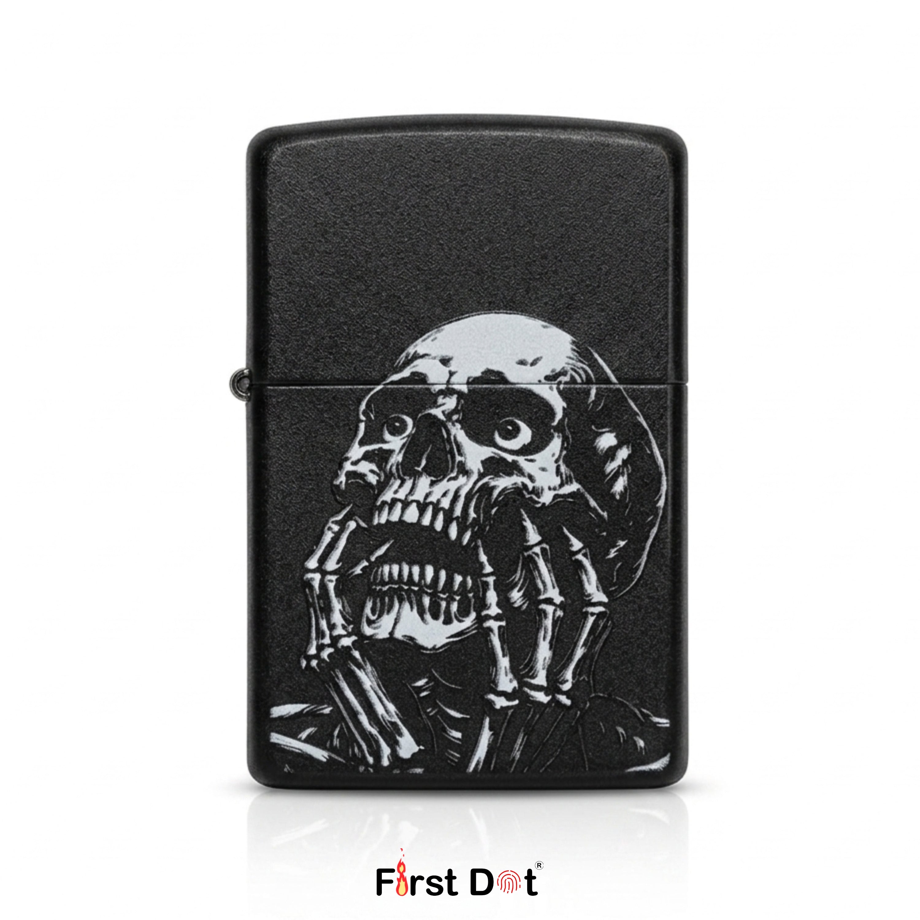First Dot Gothic Skull Art Windproof Cigarette Lighter