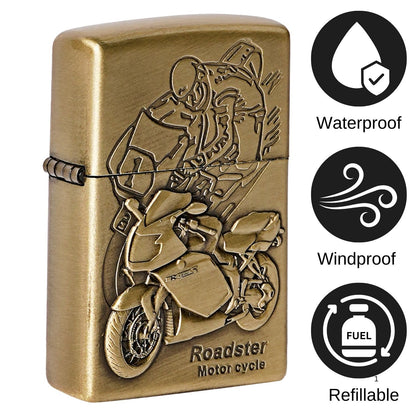 Roadster Motor Cycle Embossed Premium Refillable Cigarette Lighter – Perfect for Gifting | First Dot