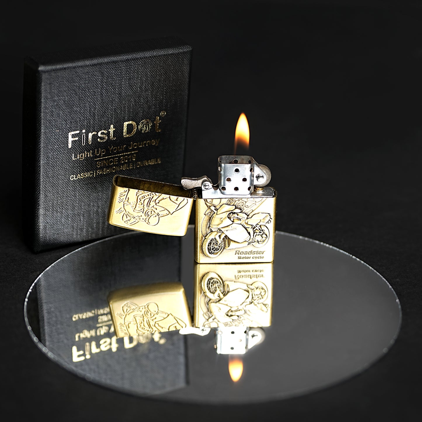Roadster Motor Cycle Embossed Premium Refillable Cigarette Lighter – Perfect for Gifting | First Dot