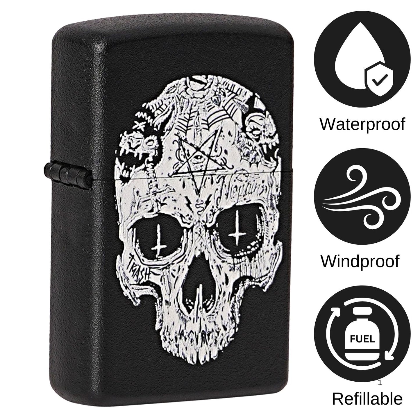 Inverted Cross Skull Premium Refillable Cigarette Lighter – Perfect for Gifting | First Dot
