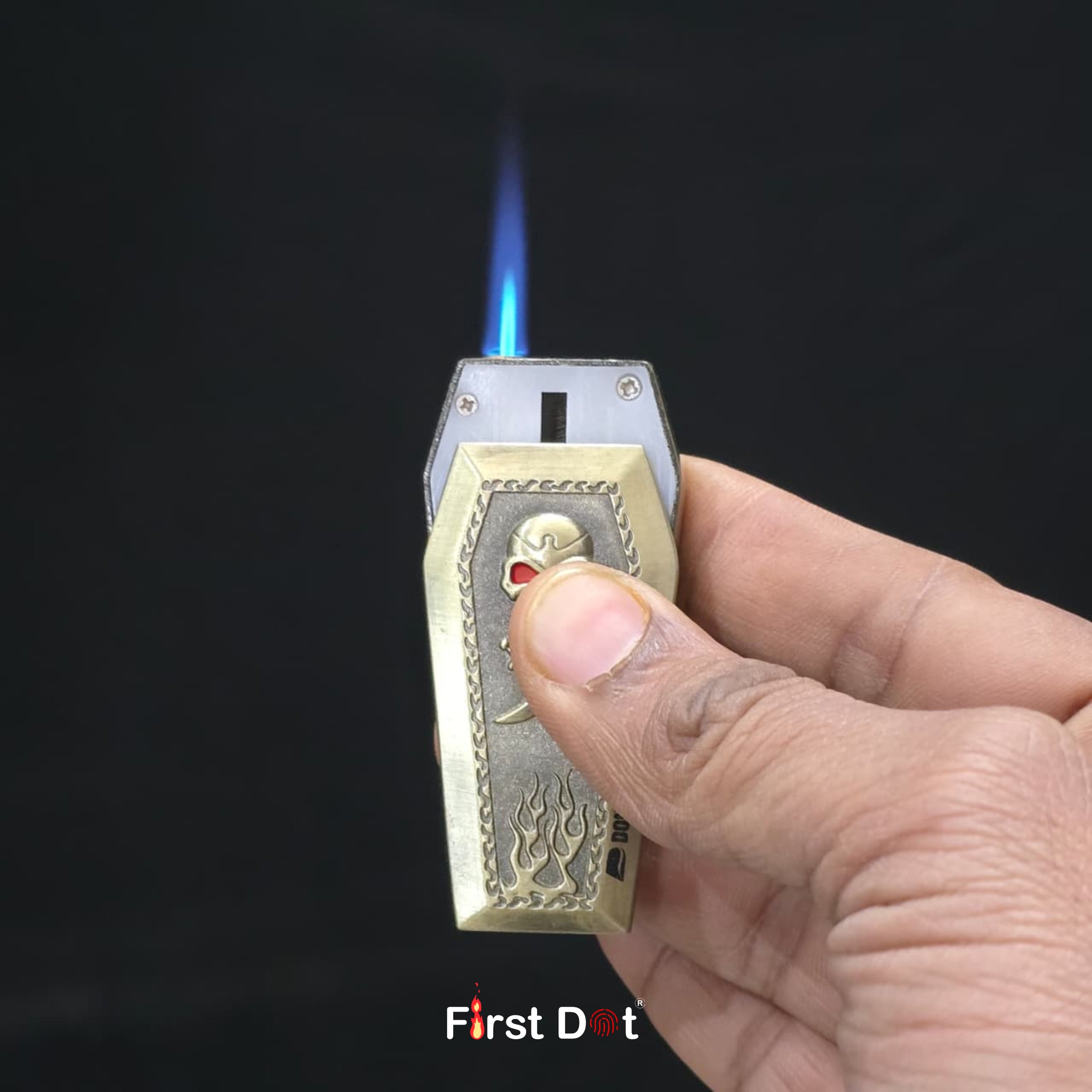 Skull Coffin Blue Jet Flame Butane Gas Lighter