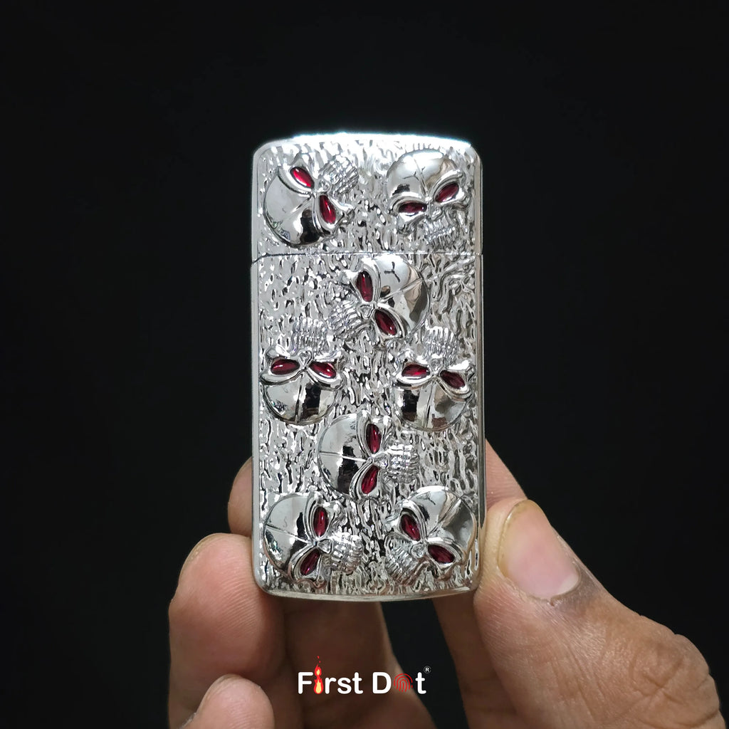 First Dot Skull Embossed Blue Jet Flame Lighter