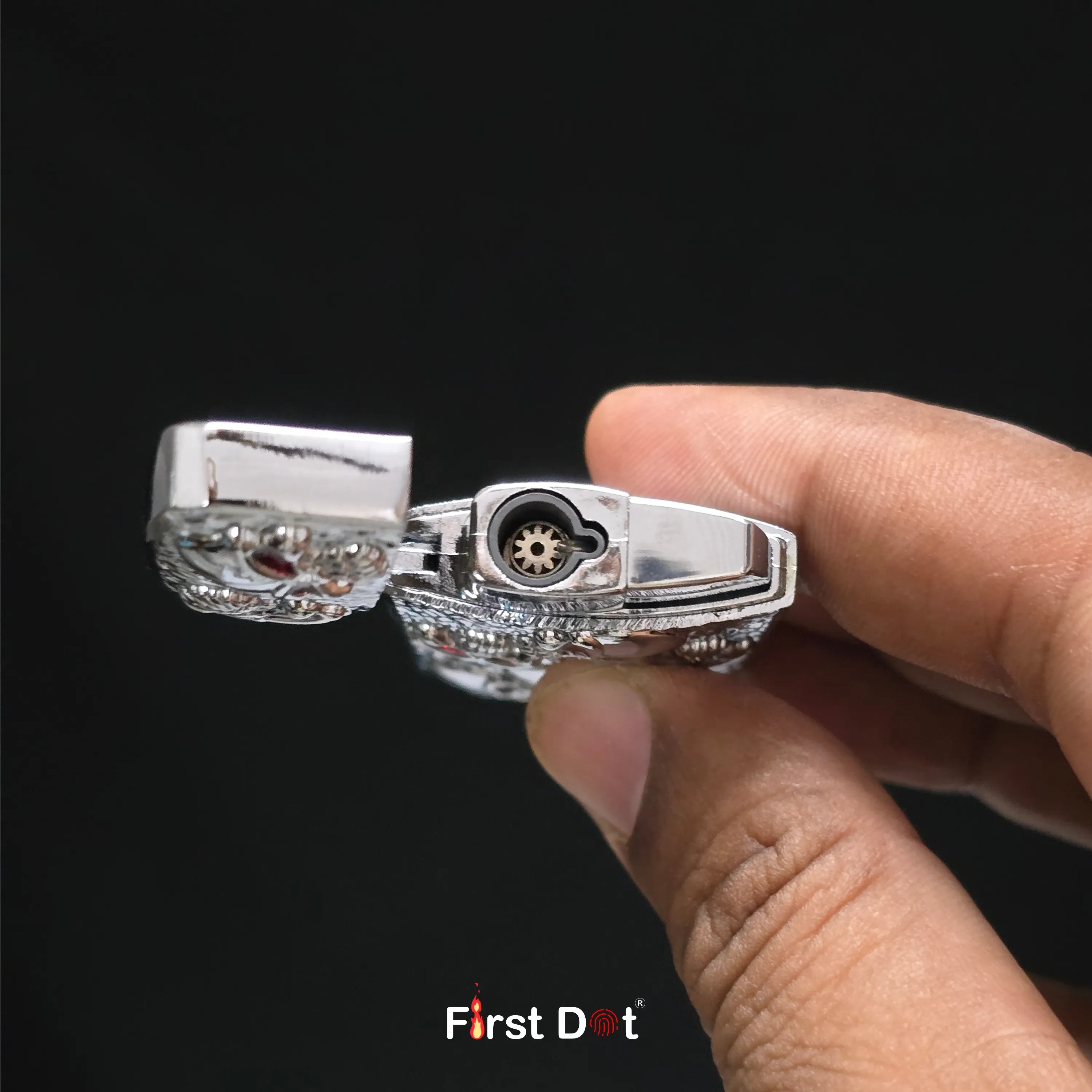 First Dot Skull Embossed Blue Jet Flame Lighter