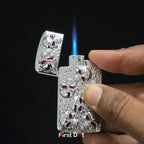 First Dot Skull Embossed Blue Jet Flame Lighter