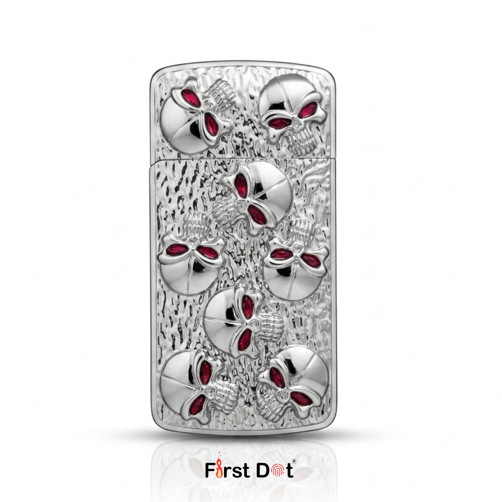 First Dot Skull Embossed Blue Jet Flame Lighter