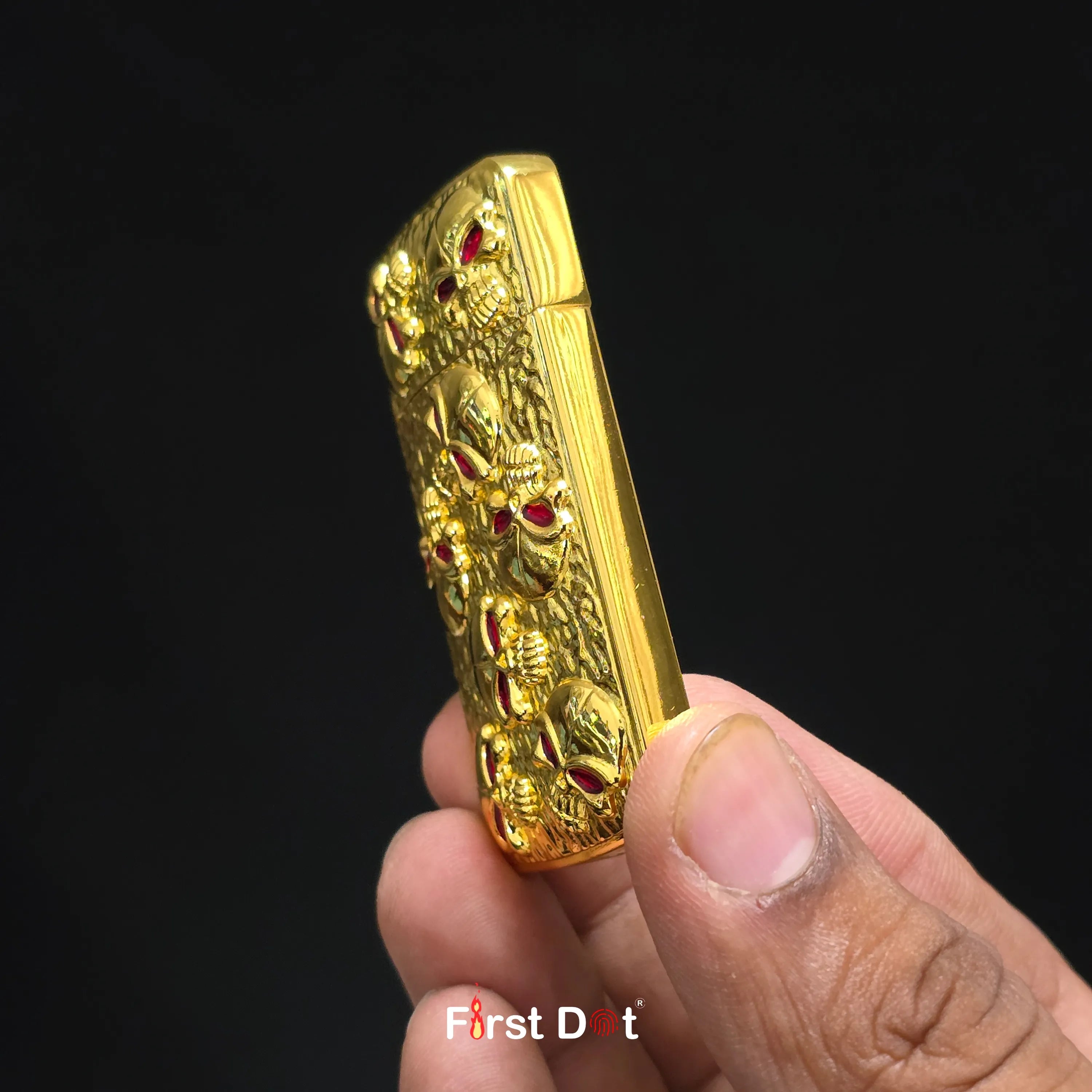 First Dot Skull Embossed Blue Jet Flame Lighter