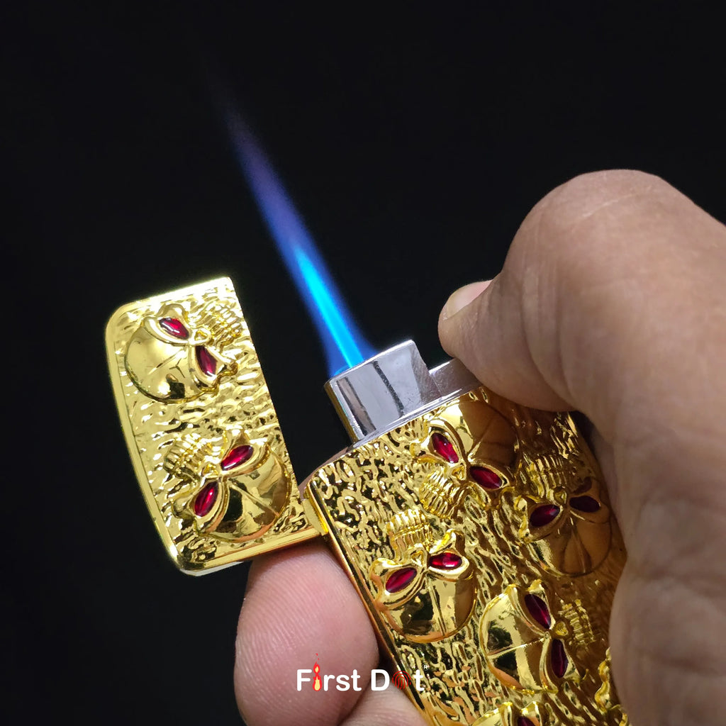 First Dot Skull Embossed Blue Jet Flame Lighter