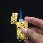 First Dot Skull Embossed Blue Jet Flame Lighter