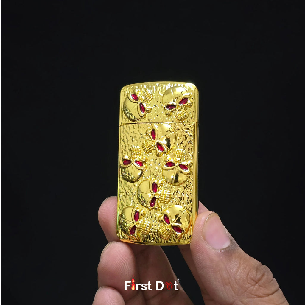 First Dot Skull Embossed Blue Jet Flame Lighter