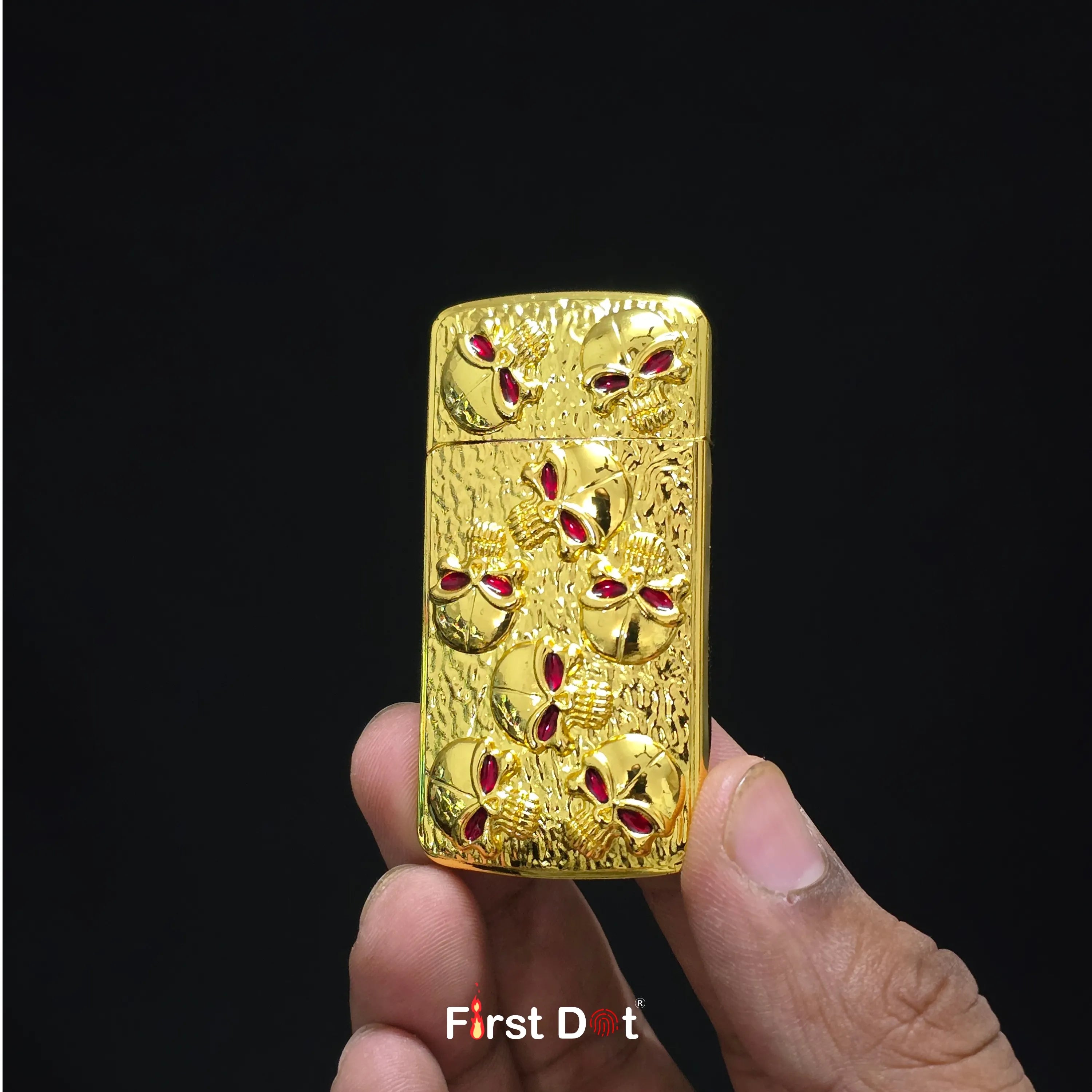 First Dot Skull Embossed Blue Jet Flame Lighter