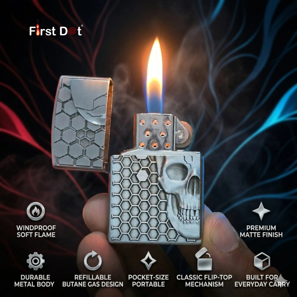 First Dot Skull Skeleton Classic Windproof Lighter | Flip-Top Lighter