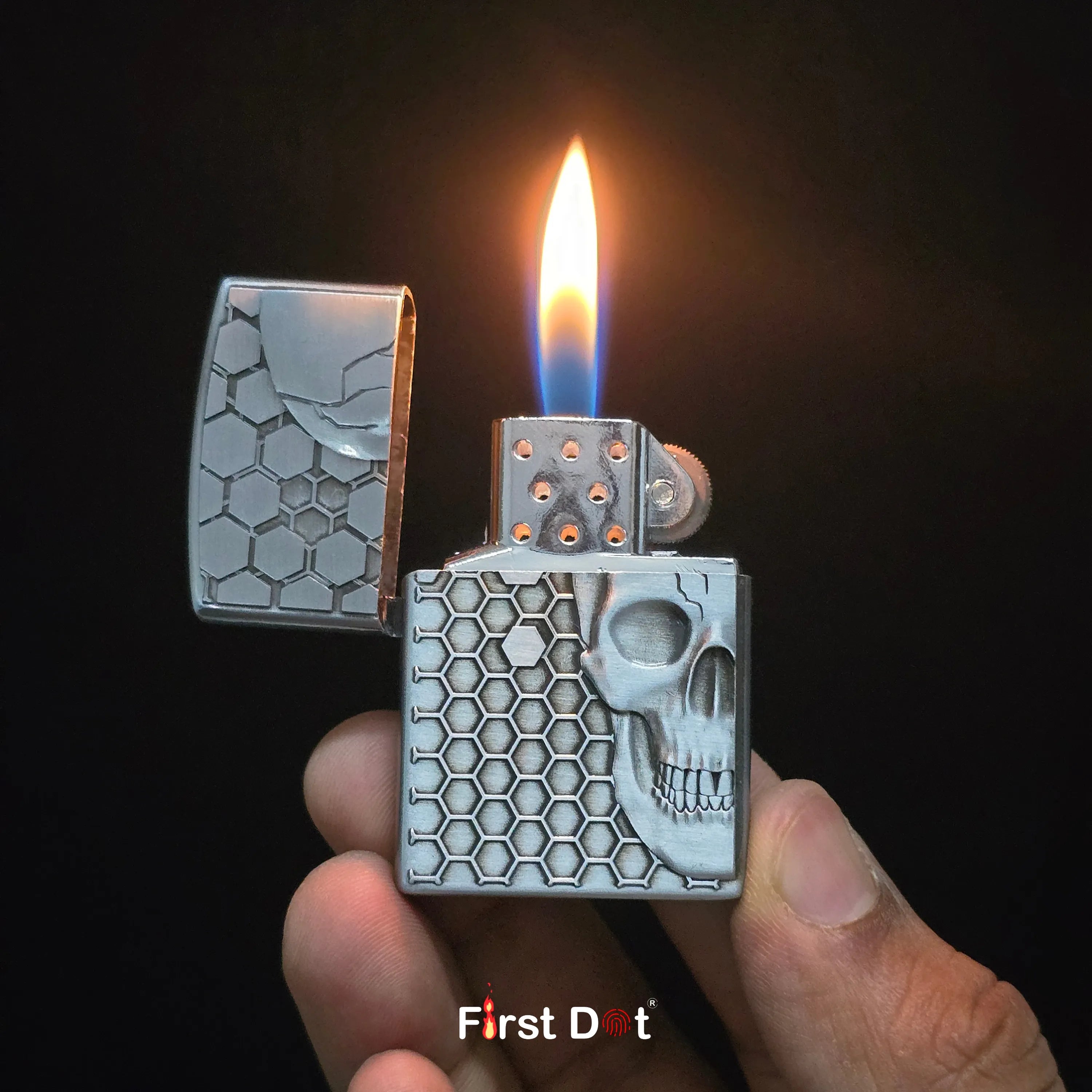 First Dot Skull Skeleton Classic Windproof Lighter | Flip-Top Lighter