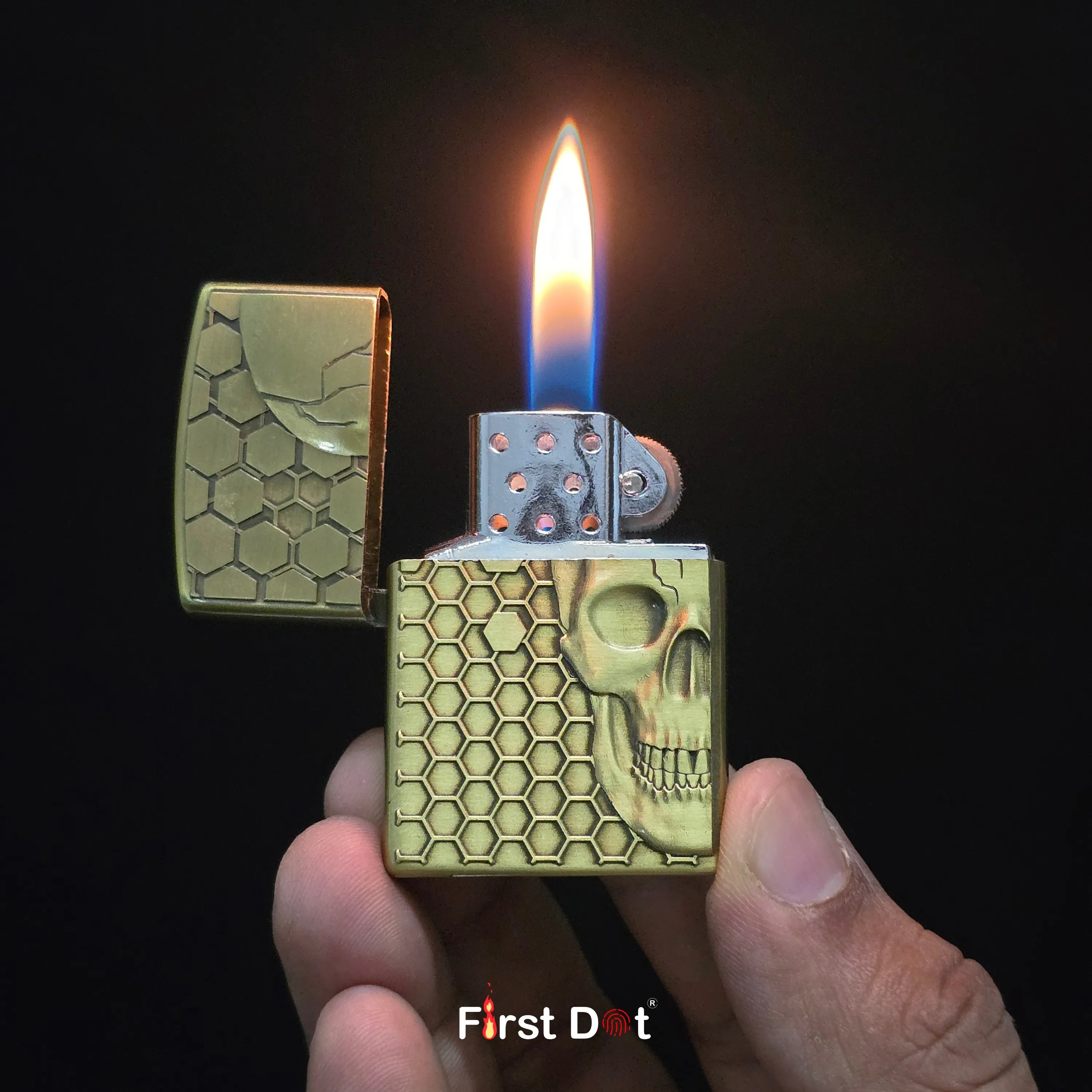 First Dot Skull Skeleton Classic Windproof Lighter | Flip-Top Lighter