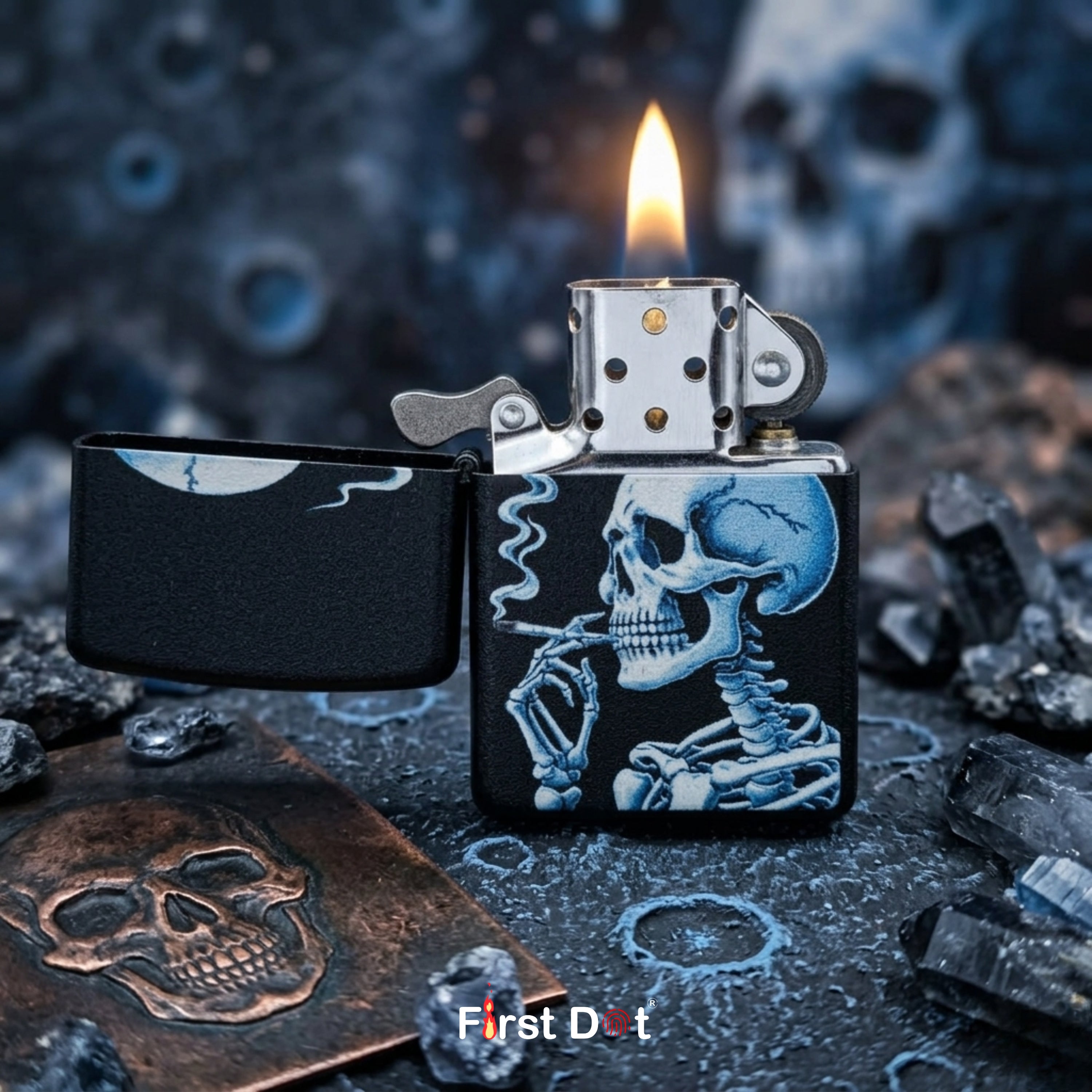 First Dot Smoking Skeleton Windproof Cigarette Lighter