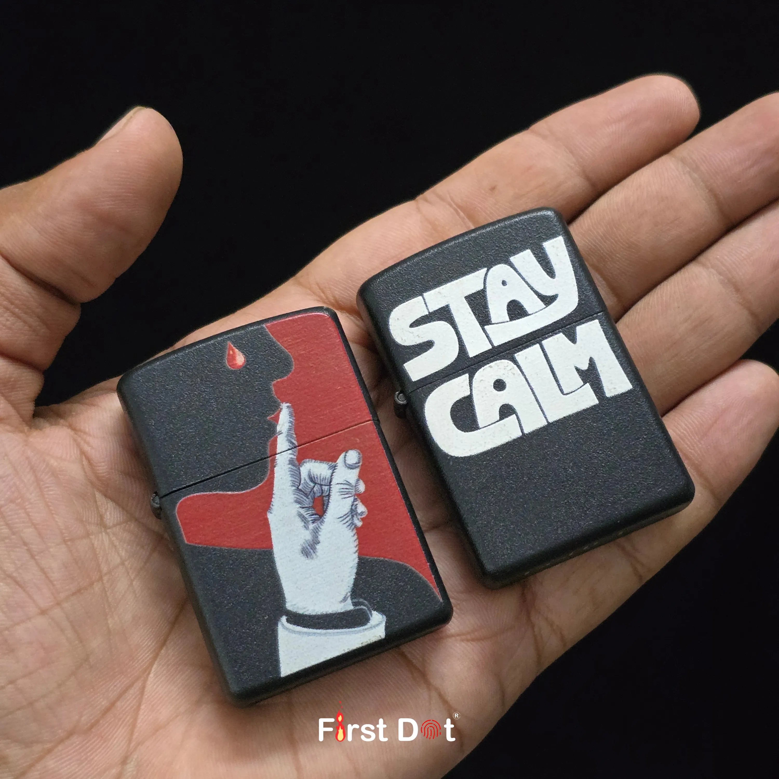 First Dot Stay Calm & Artistic Hand Liquid Fuel Lighter Pack of 2