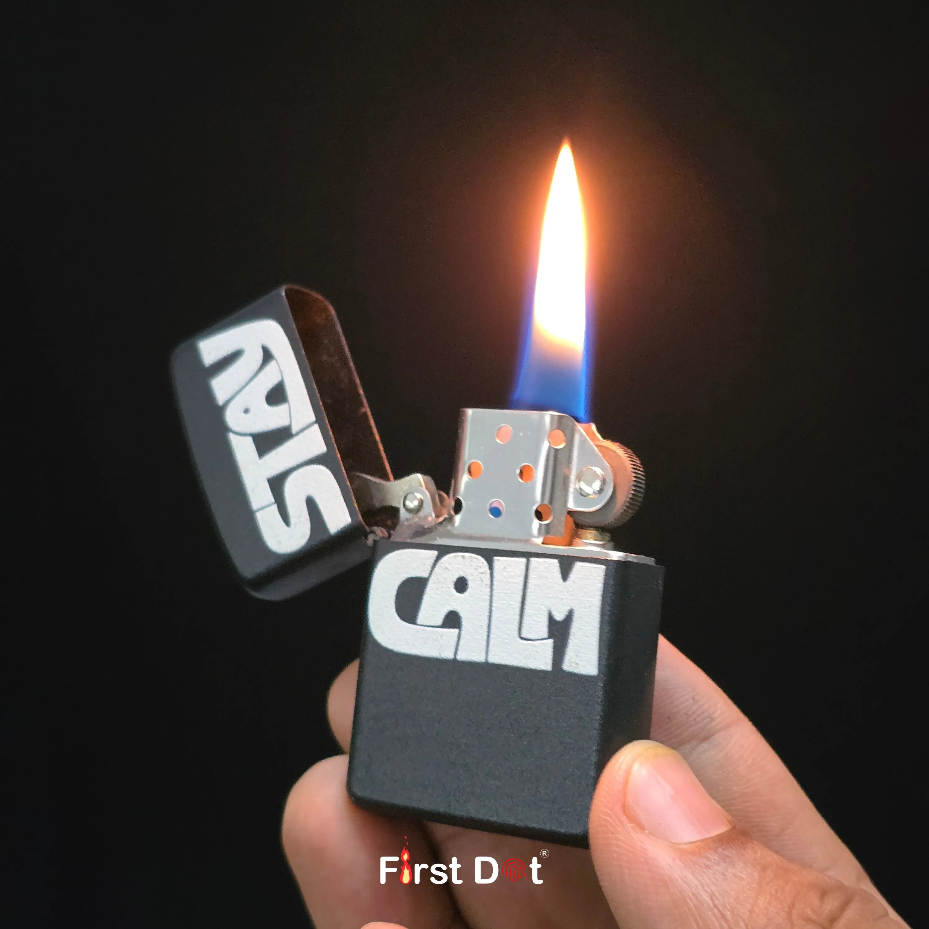 First Dot Stay Calm & Artistic Hand Liquid Fuel Lighter Pack of 2