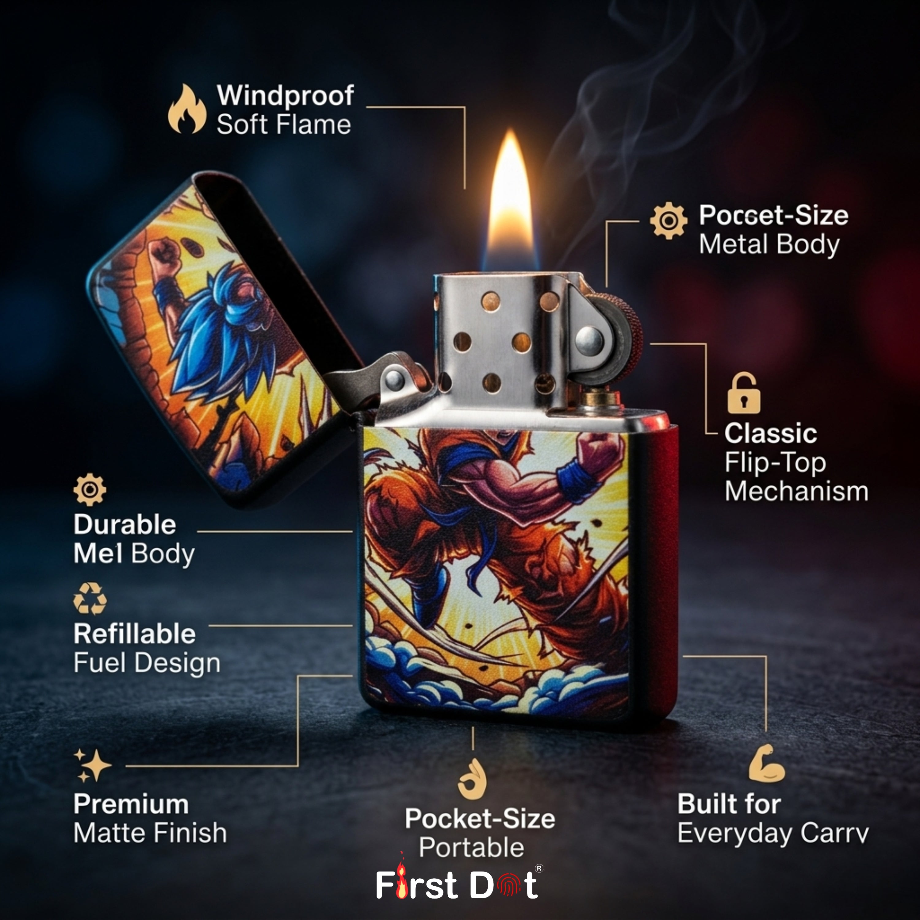 First Dot Super Saiyan Blue Goku Windproof Cigarette Lighter