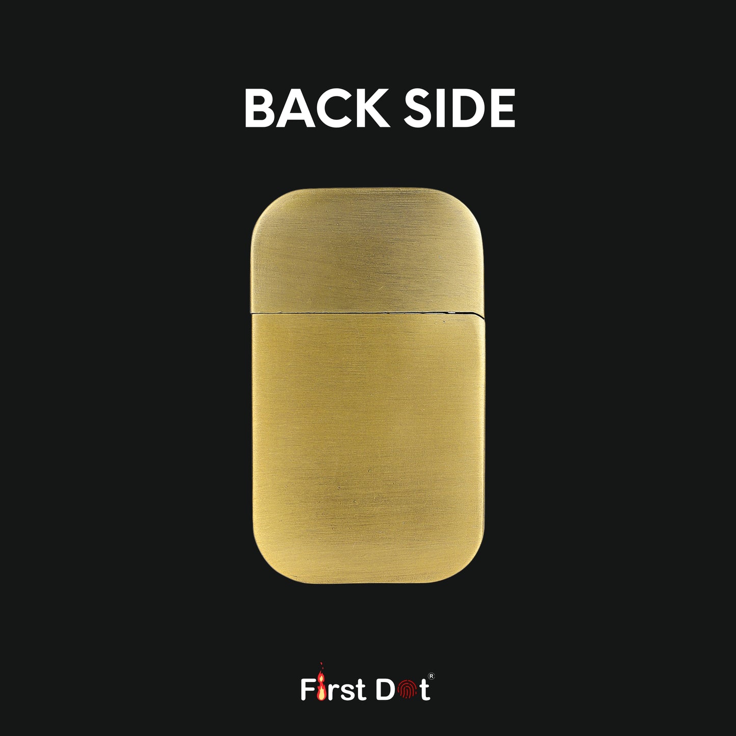 Gold lighter on a black background with 'First Dot' branding.