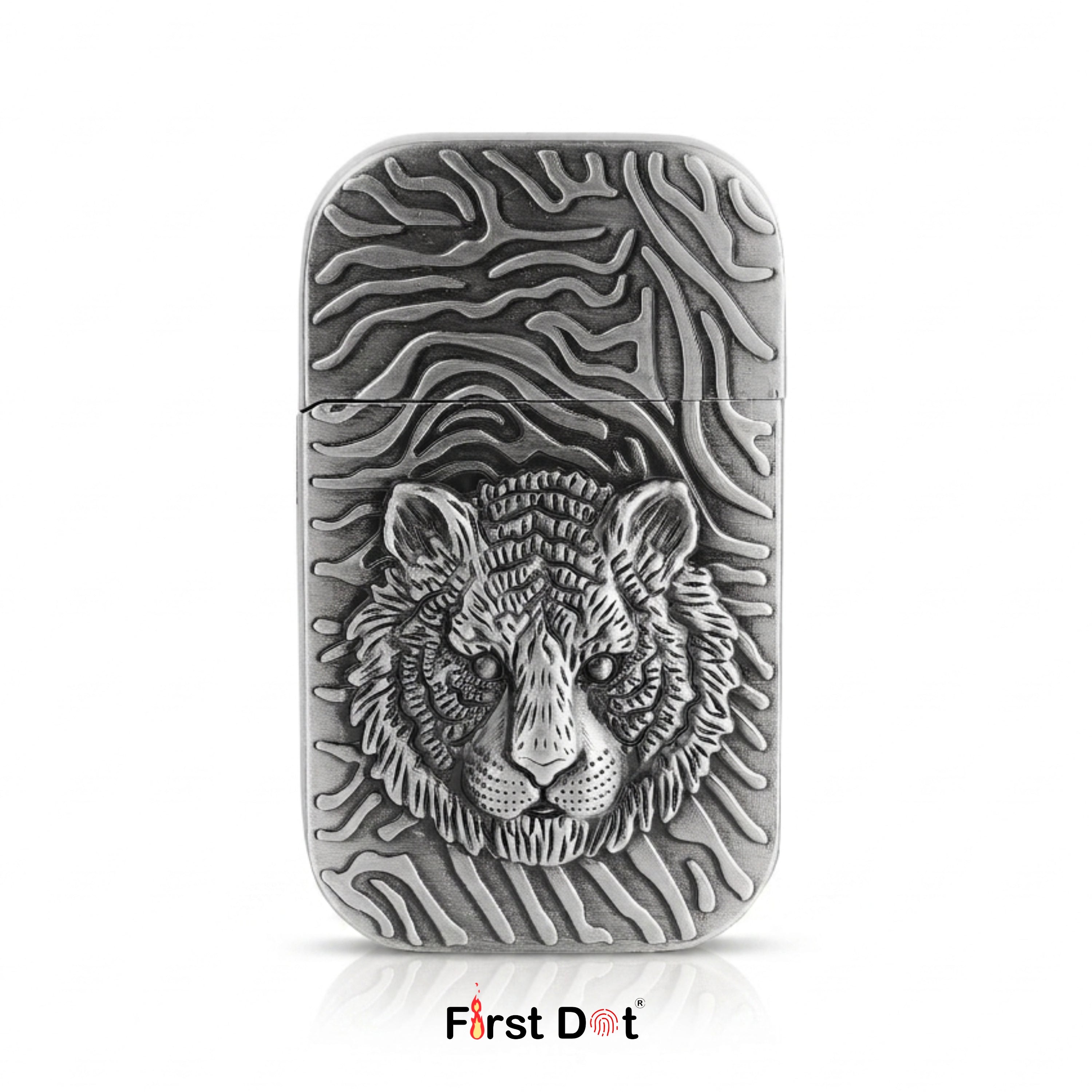 First Dot Tiger Face Engraved Red Jet Flame Windproof Lighter