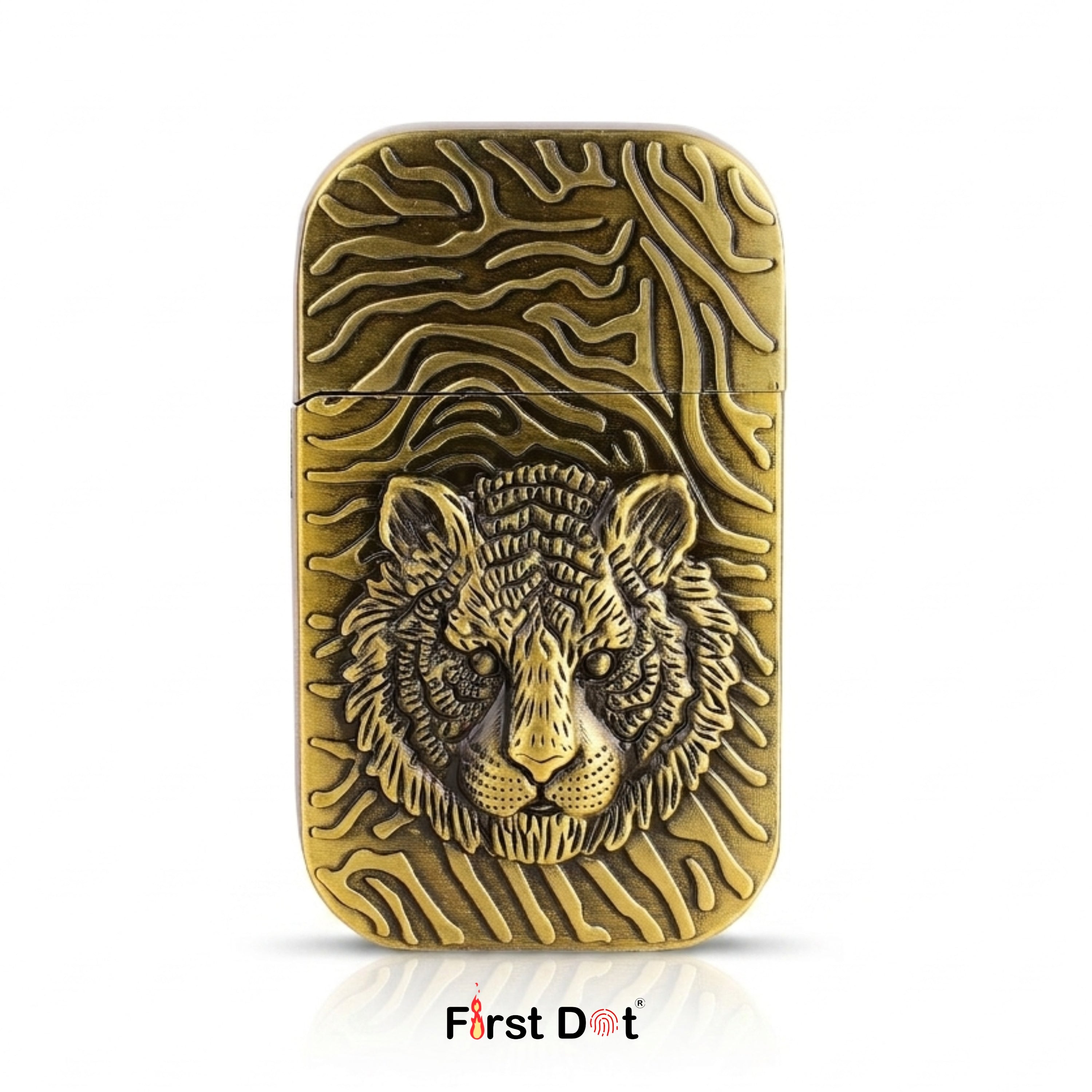 First Dot Tiger Face Engraved Red Jet Flame Windproof Lighter