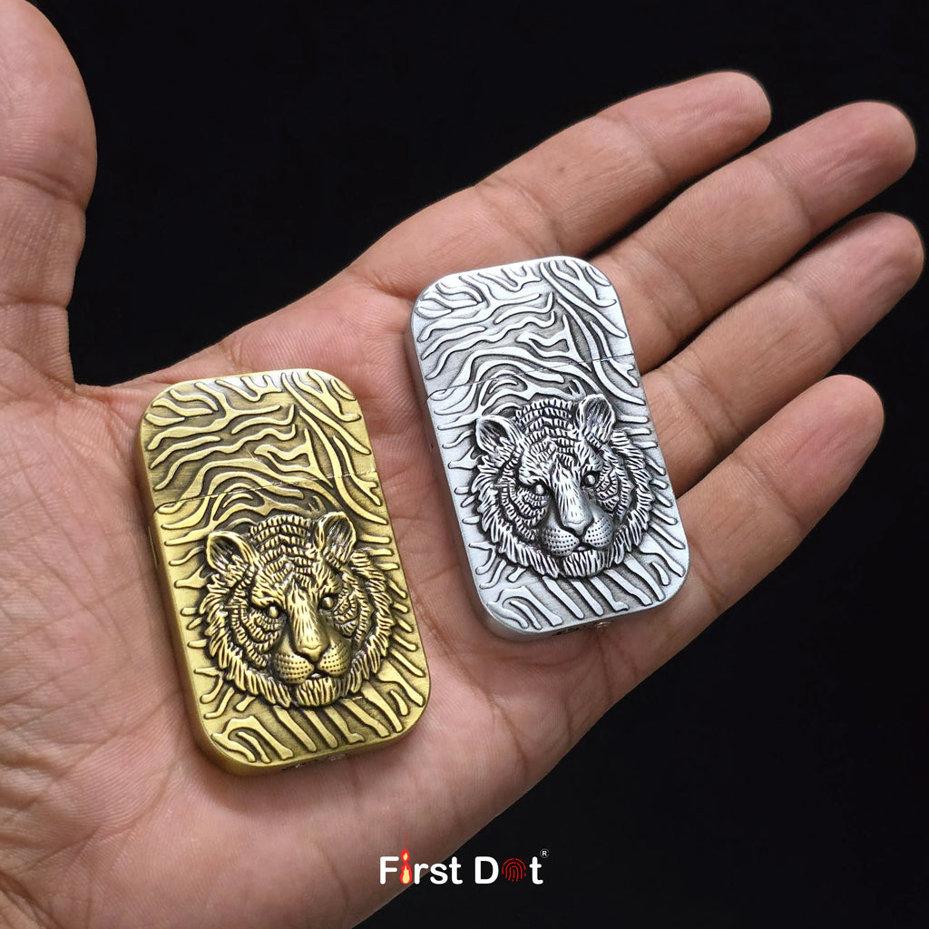 First Dot Tiger Face Engraved Red Jet Flame Windproof Lighter