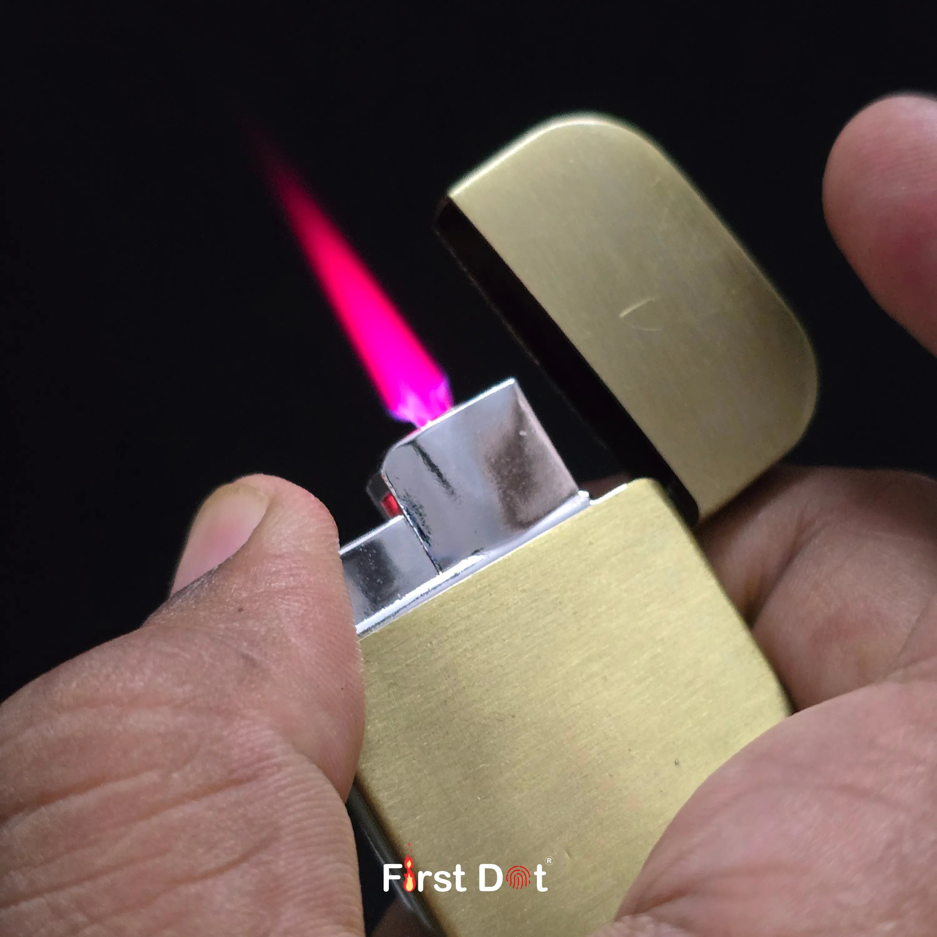 First Dot Tiger Face Engraved Red Jet Flame Windproof Lighter