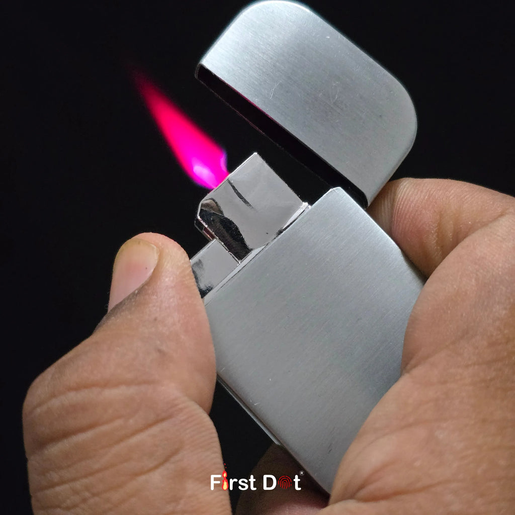 First Dot Tiger Face Engraved Red Jet Flame Windproof Lighter