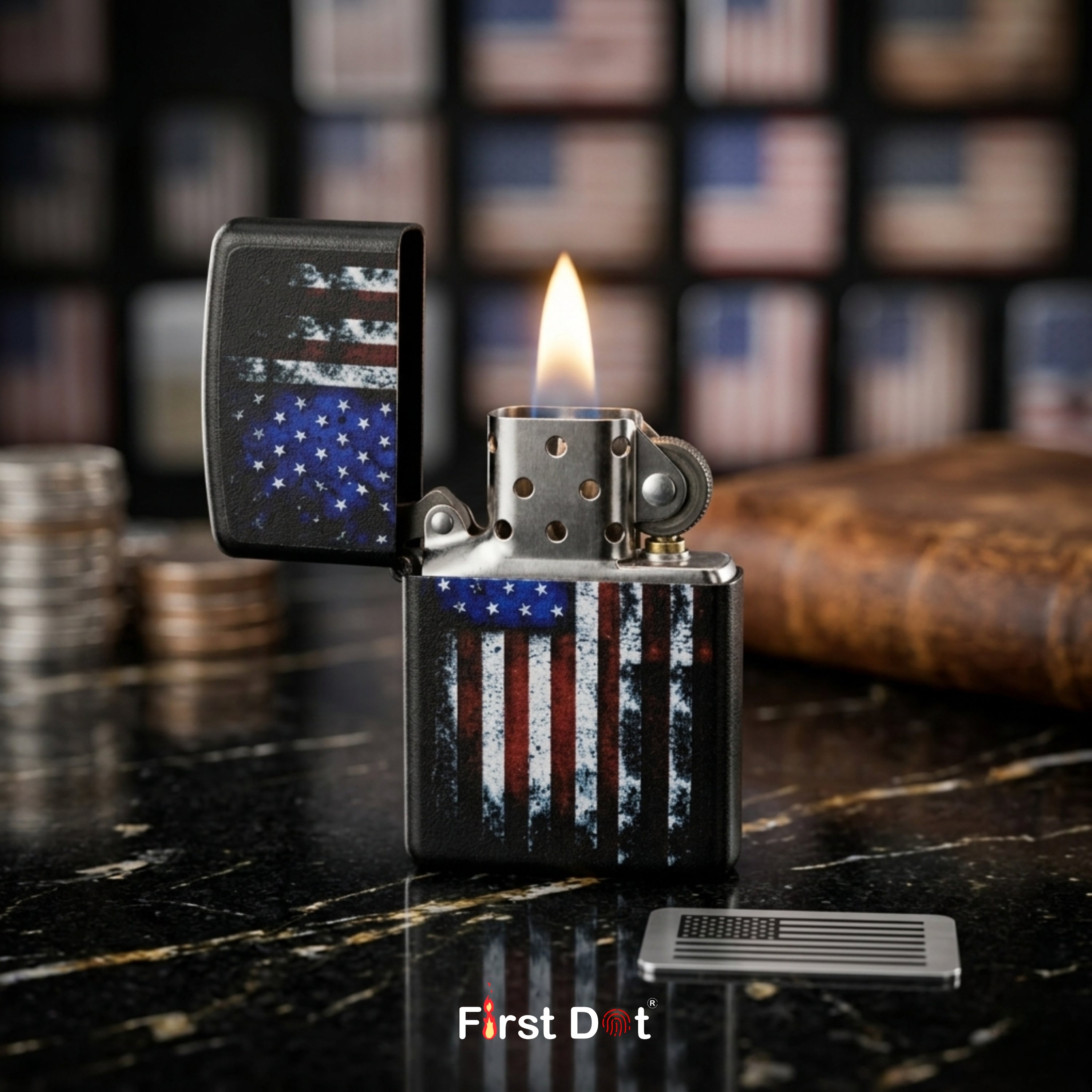 First Dot US Flag Windproof Cigarette Lighter
