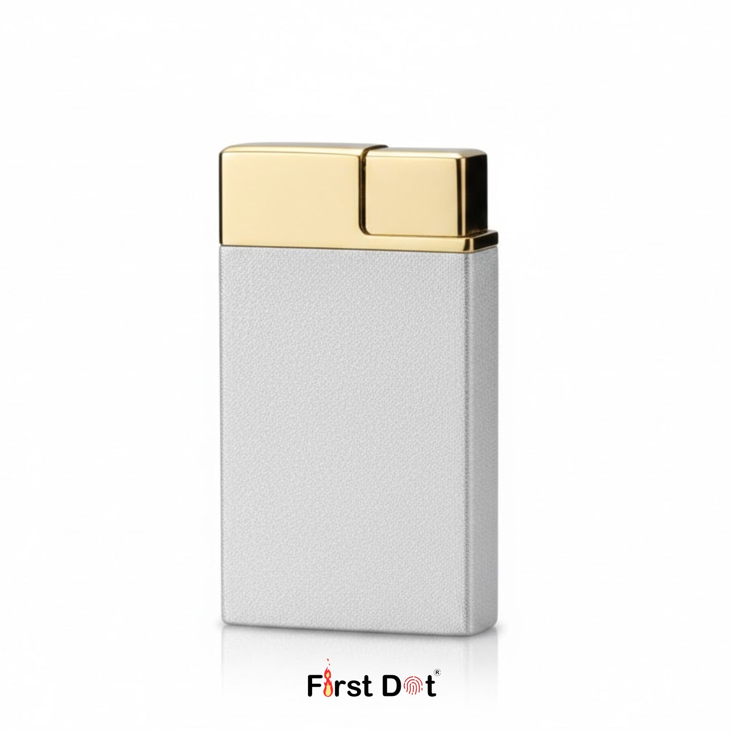 White VintageCigaretteLighter  with gold top on a white background, branded 'First Dot'.
