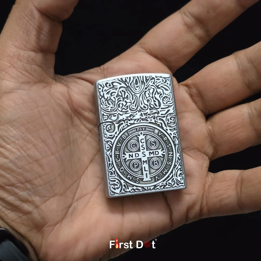 First Dot Classic Cross Engraved Cigarette Lighter