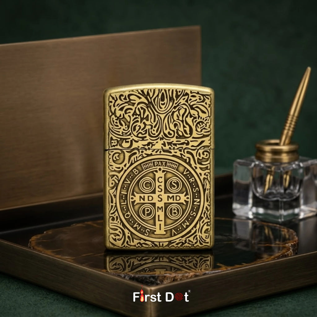 First Dot Classic Cross Engraved Cigarette Lighter