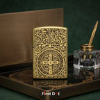 First Dot Classic Cross Engraved Cigarette Lighter