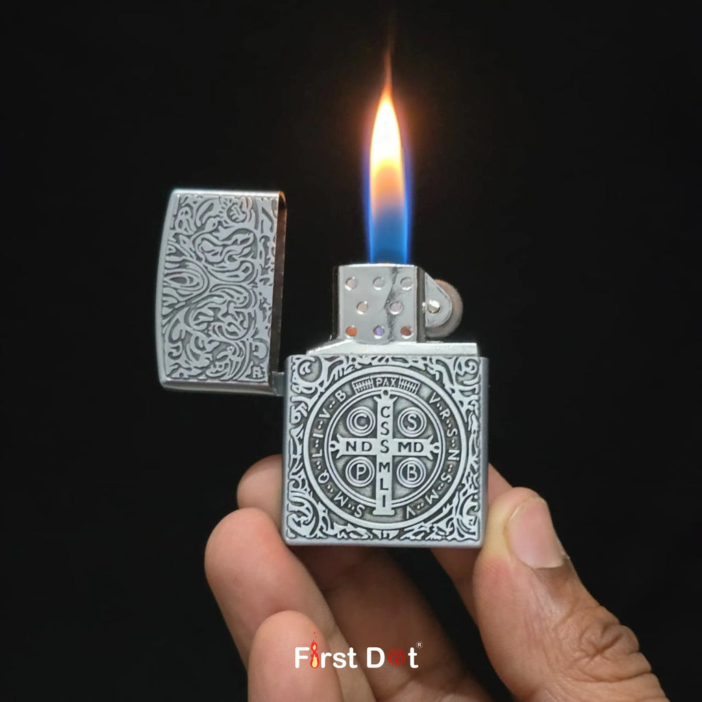 First Dot Classic Cross Engraved Cigarette Lighter