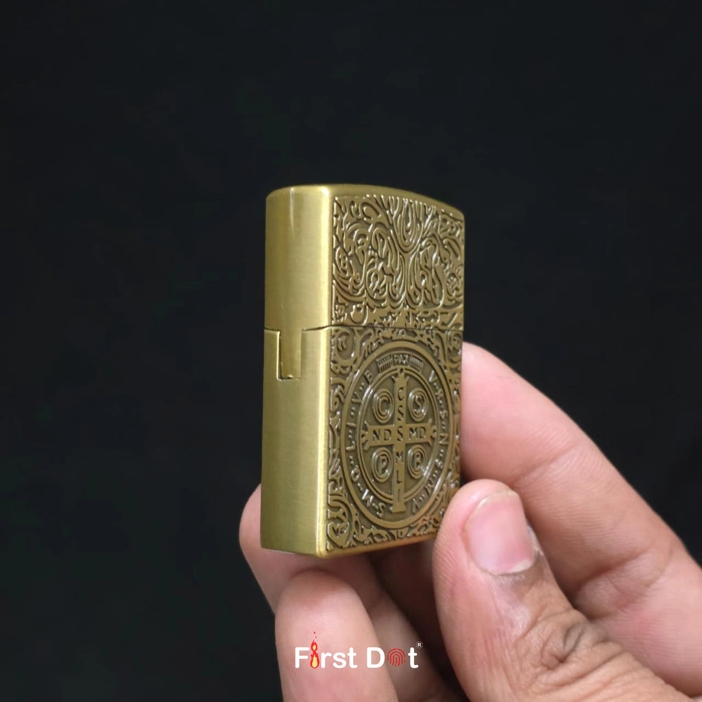 First Dot Classic Cross Engraved Cigarette Lighter