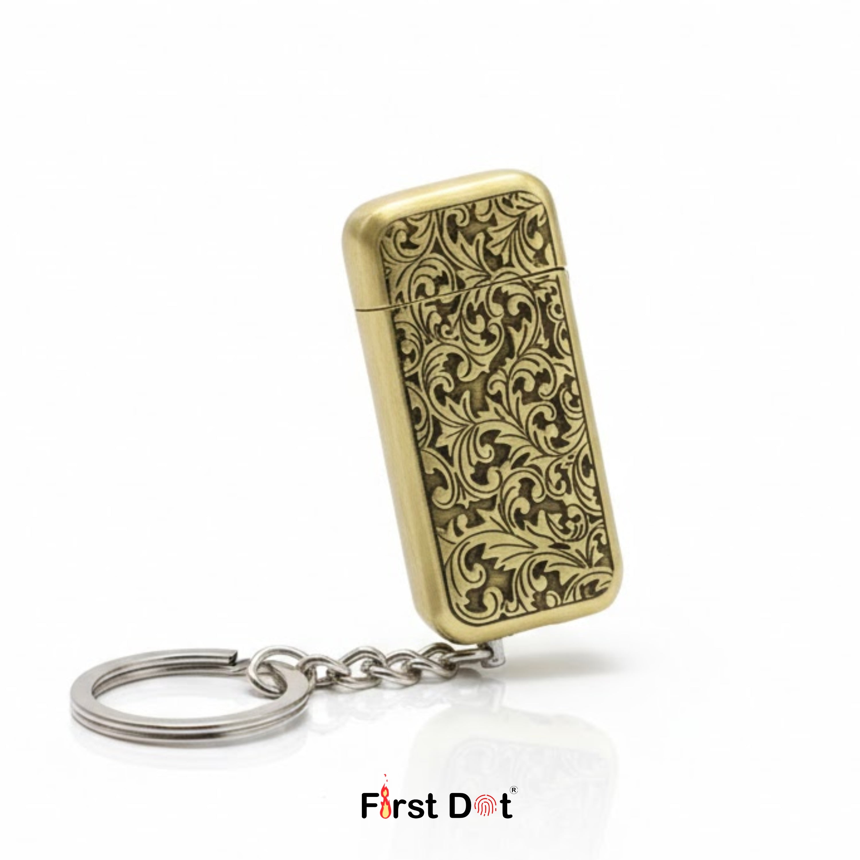 Vintage Engraved Metal Keychain Lighter Gold