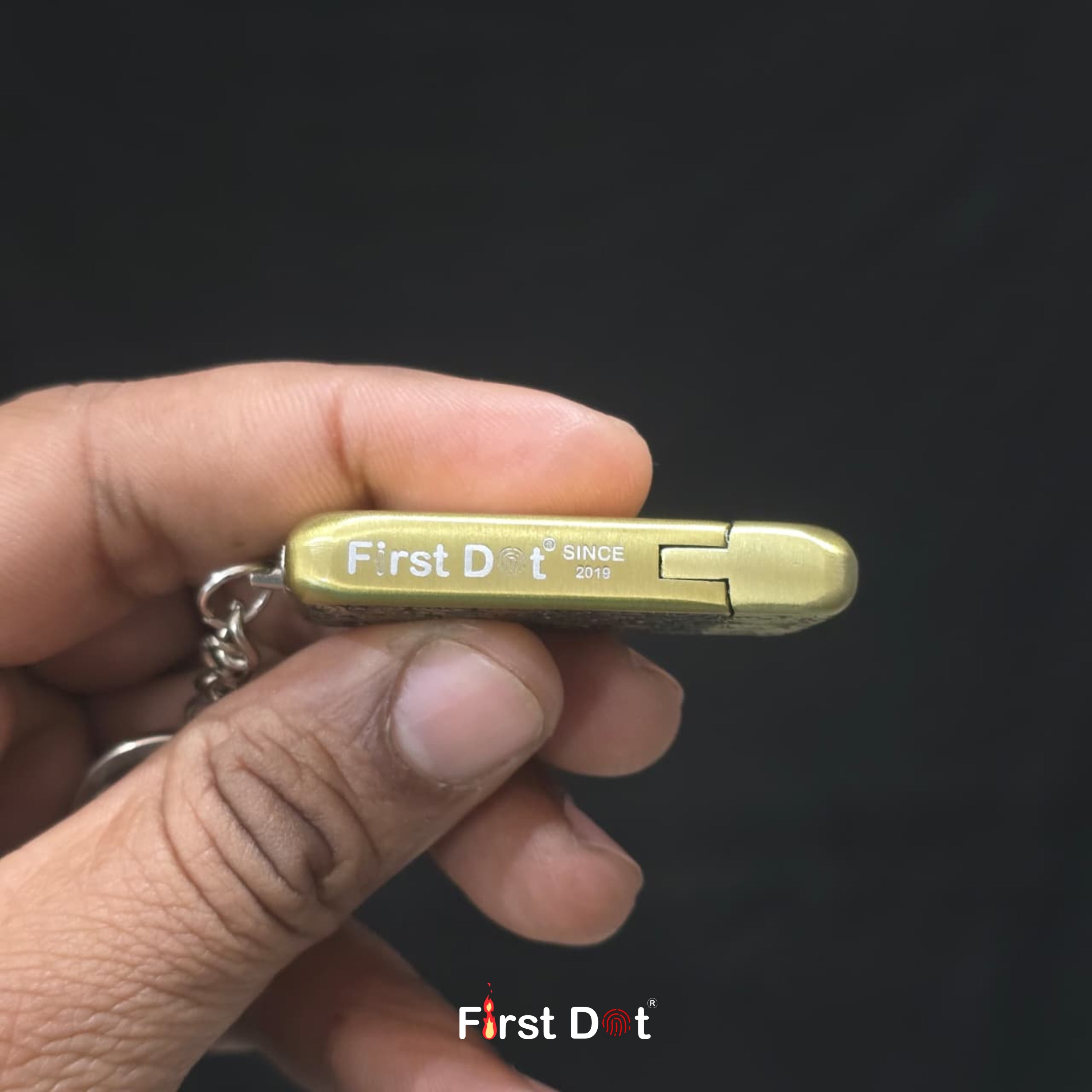 Vintage Engraved Metal Keychain Lighter Gold