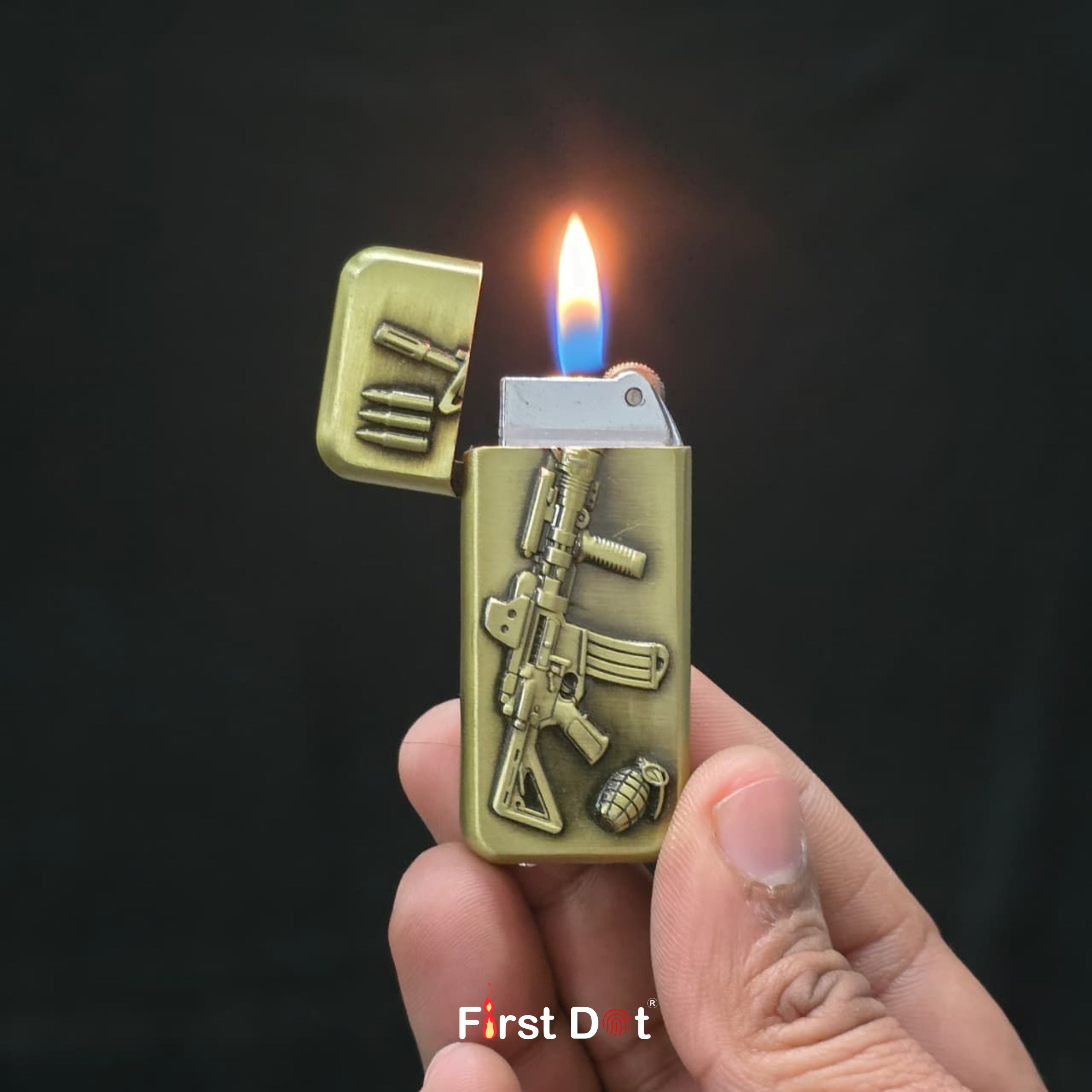 Antique Rifle Engraved Vintage Fancy Metal Cigarette Lighter