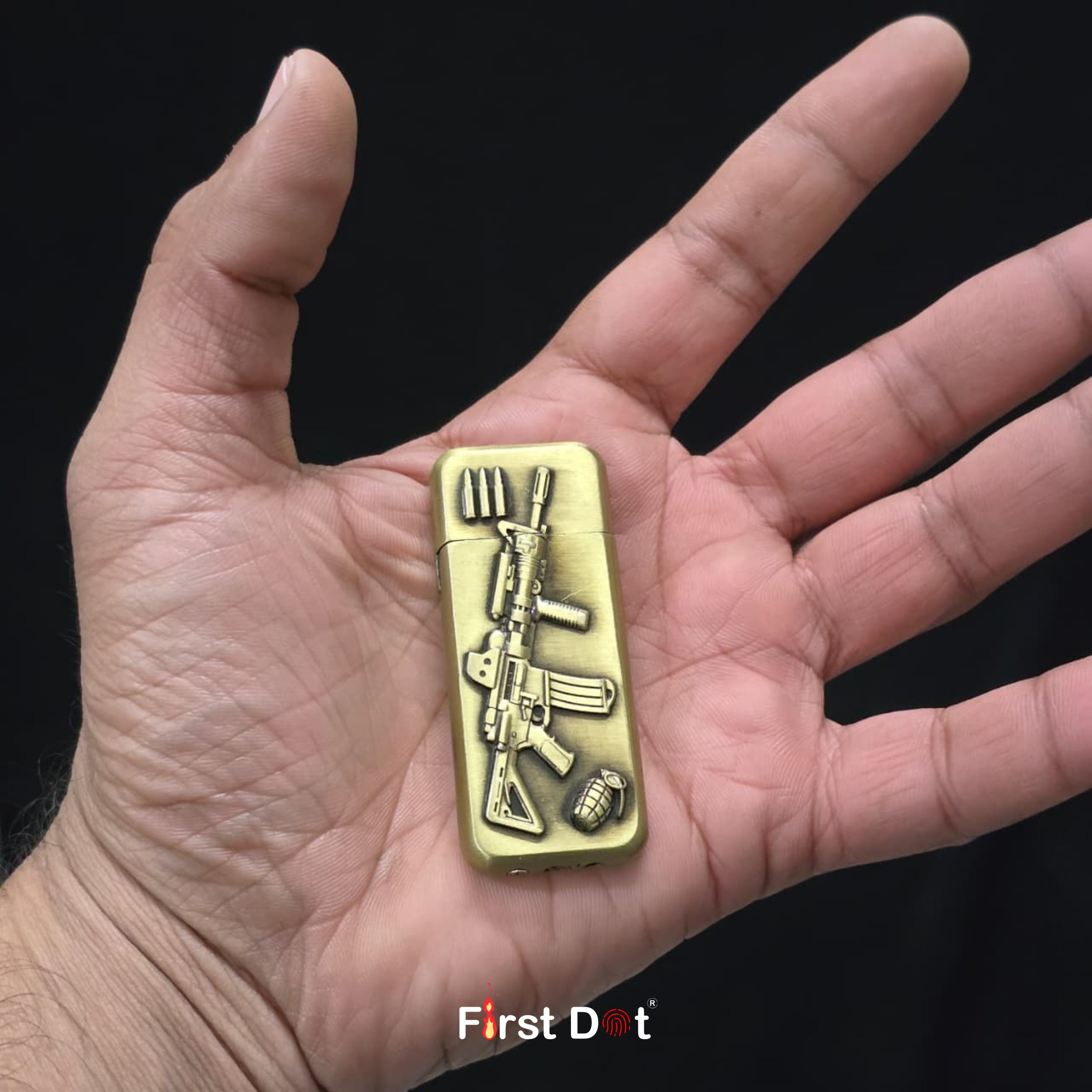 Antique Rifle Engraved Vintage Fancy Metal Cigarette Lighter