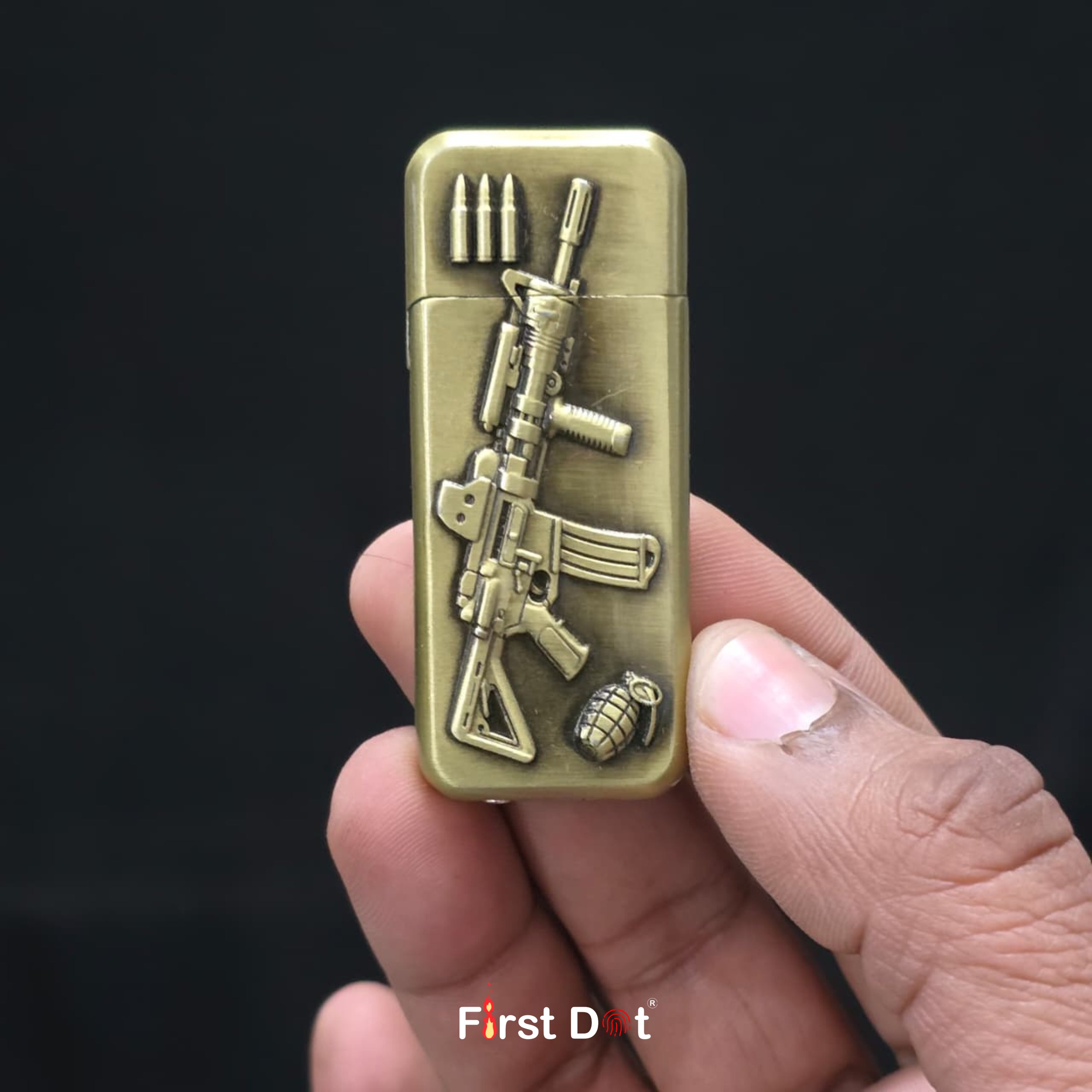 Antique Rifle Engraved Vintage Fancy Metal Cigarette Lighter