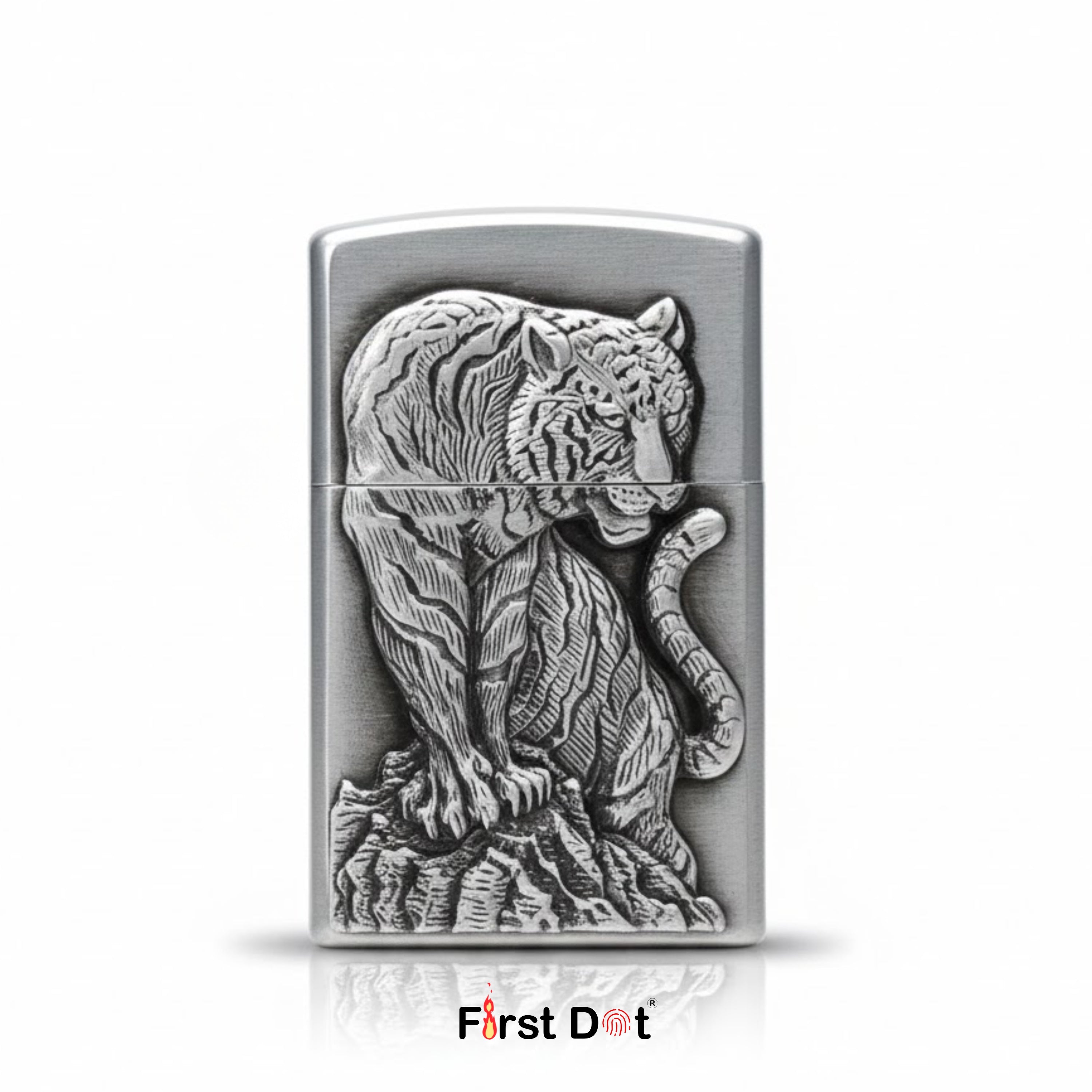 Tiger Engraved Vintage Fancy Metal Cigarette Lighter