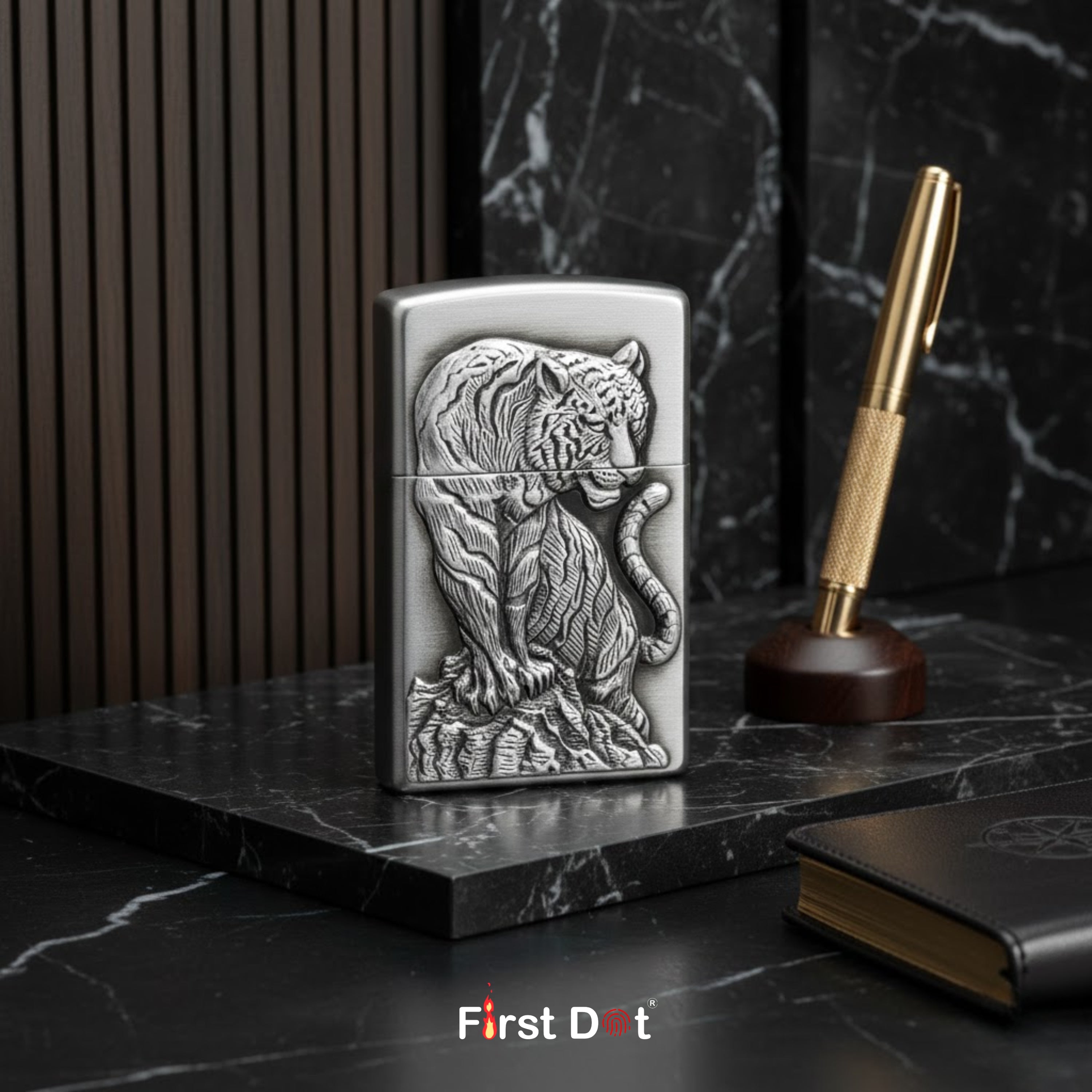 Tiger Engraved Vintage Fancy Metal Cigarette Lighter