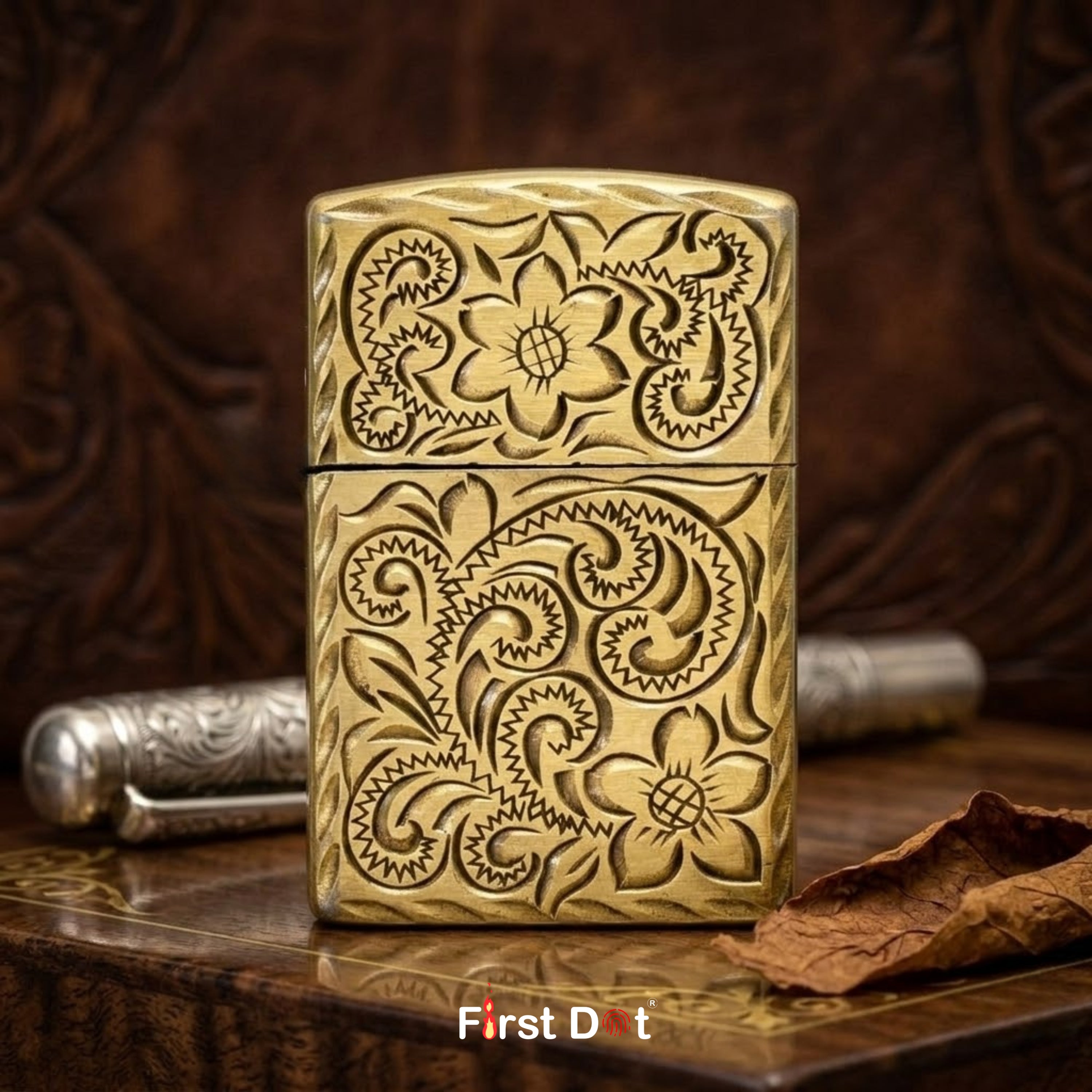 Vintage Floral Engraved Cigarette Lighter