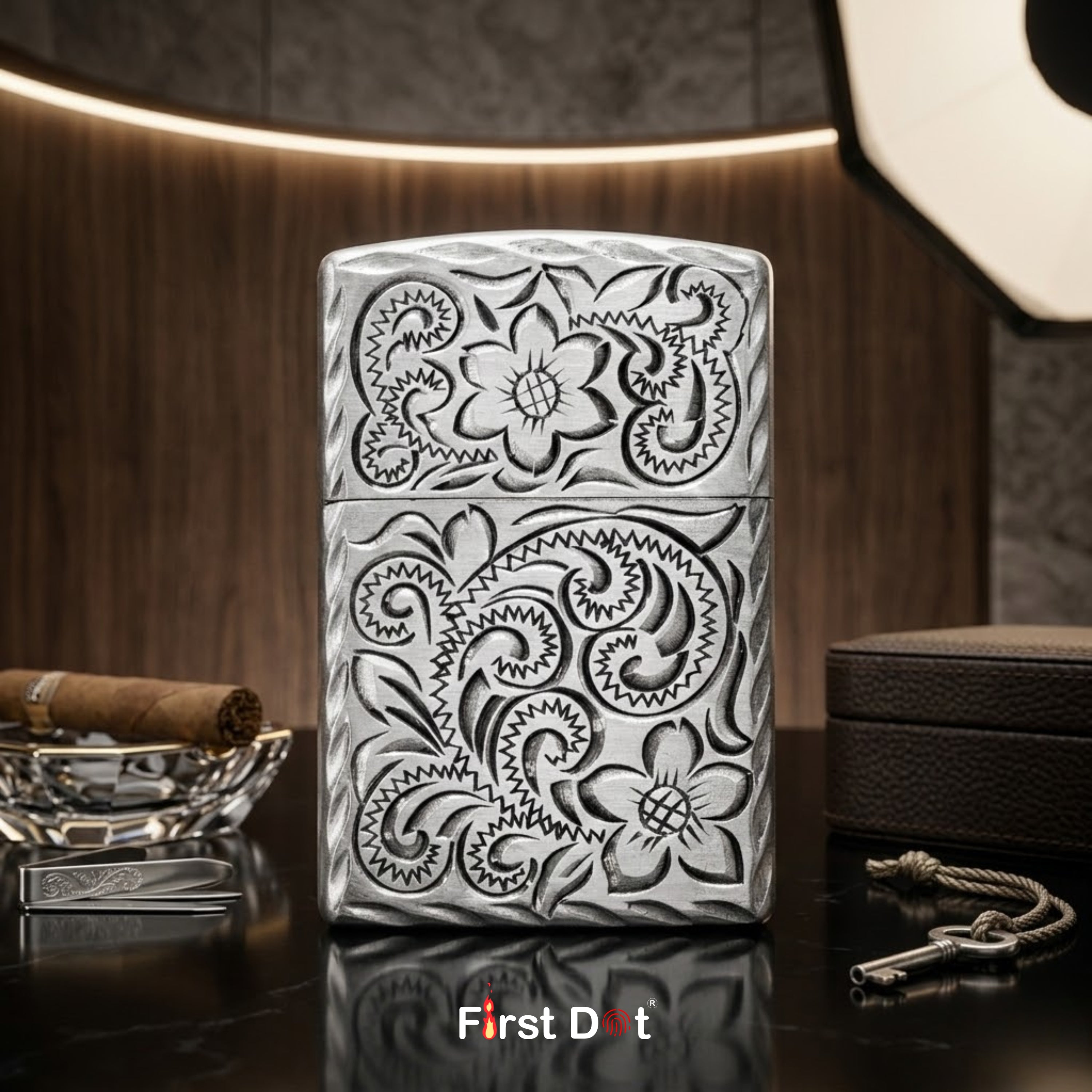 Vintage Floral Engraved Cigarette Lighter