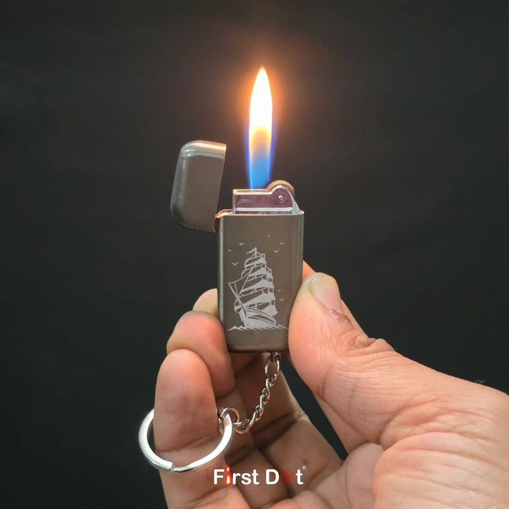 Ship Engraved Keychain Cigarette Lighter